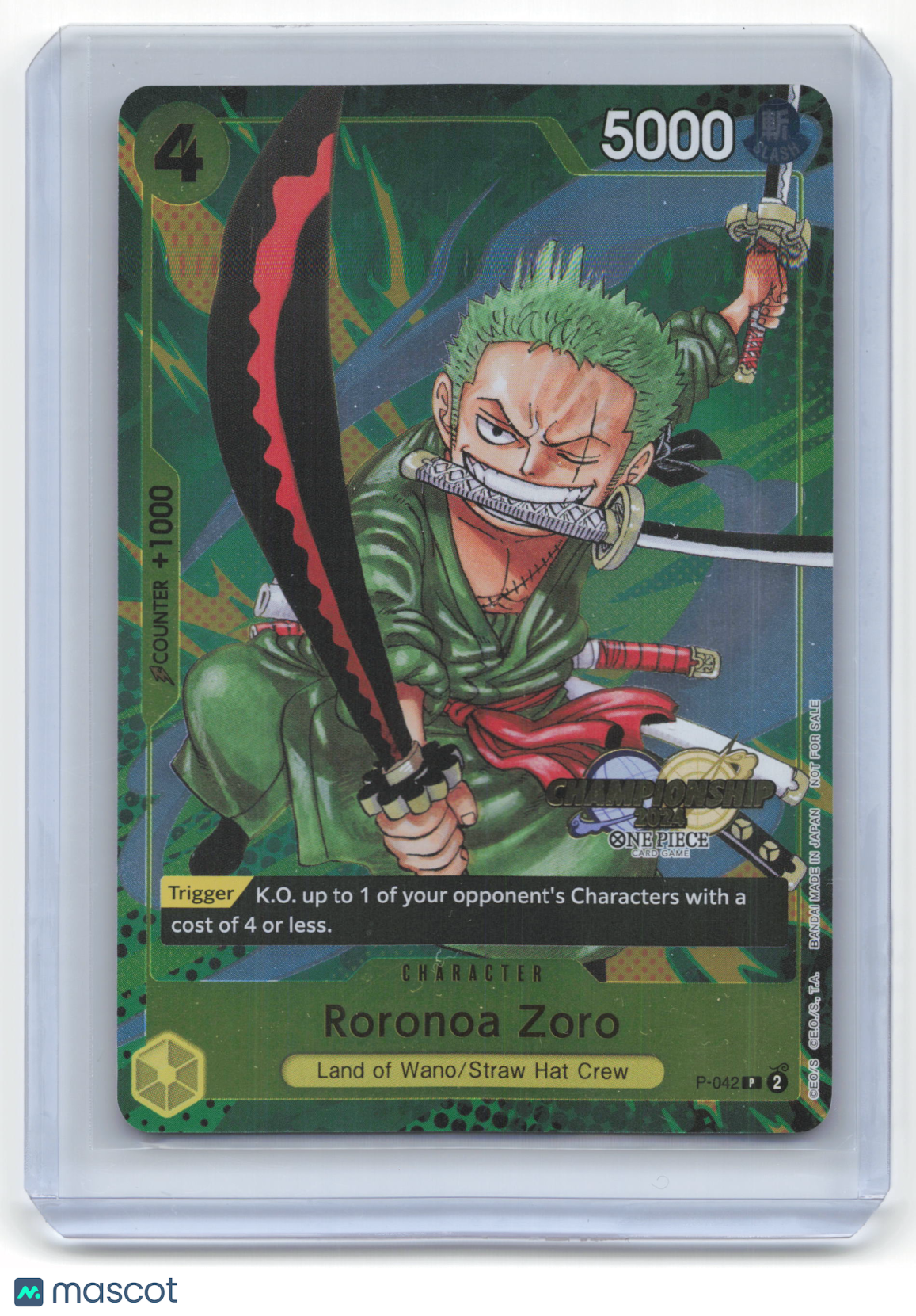 2022 One Piece Card Game Roronoa Zoro 2024 Championship #P-042 Near Mint