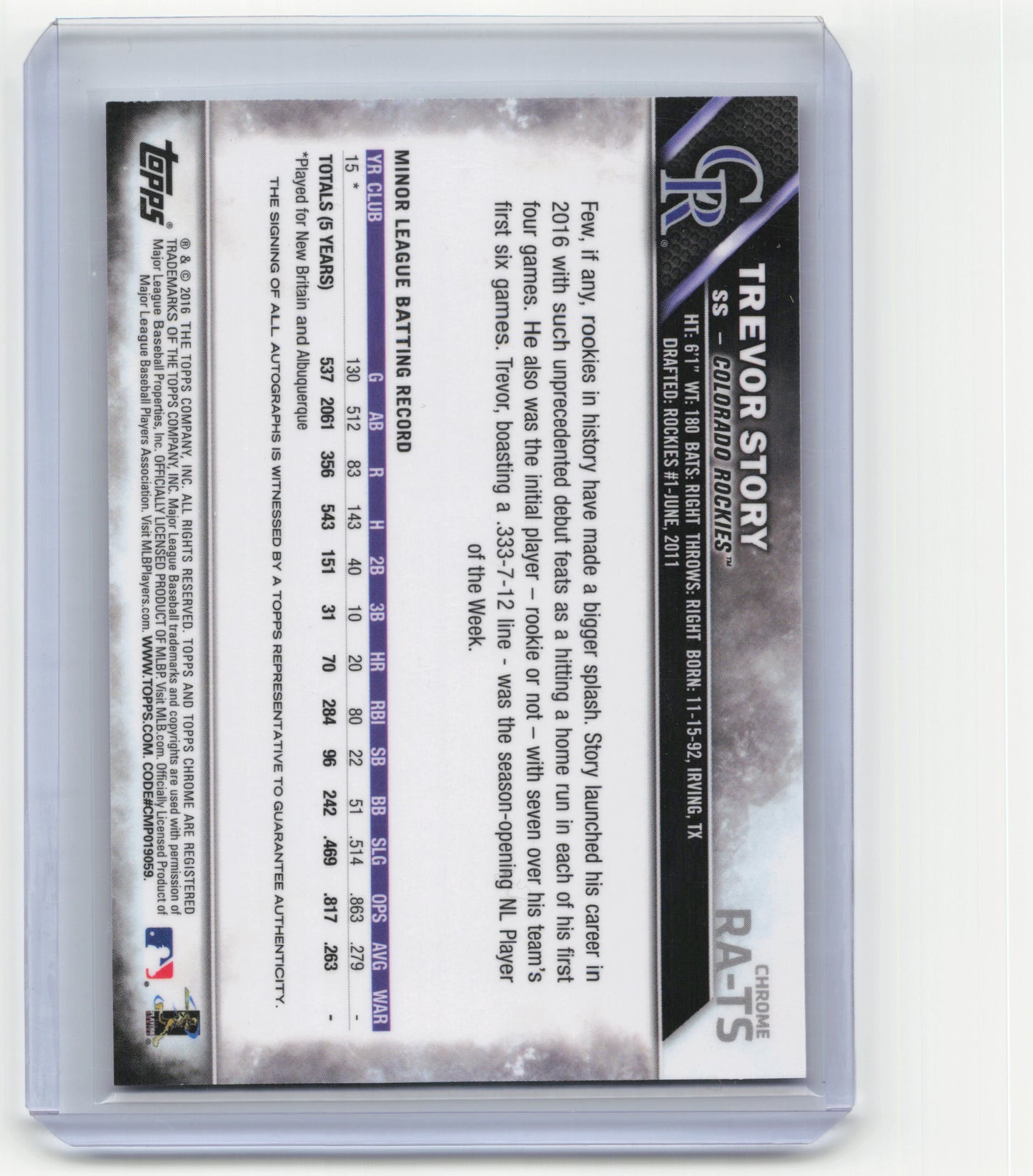 2016 Topps Chrome Baseball Trevor Story RC #RA-TS