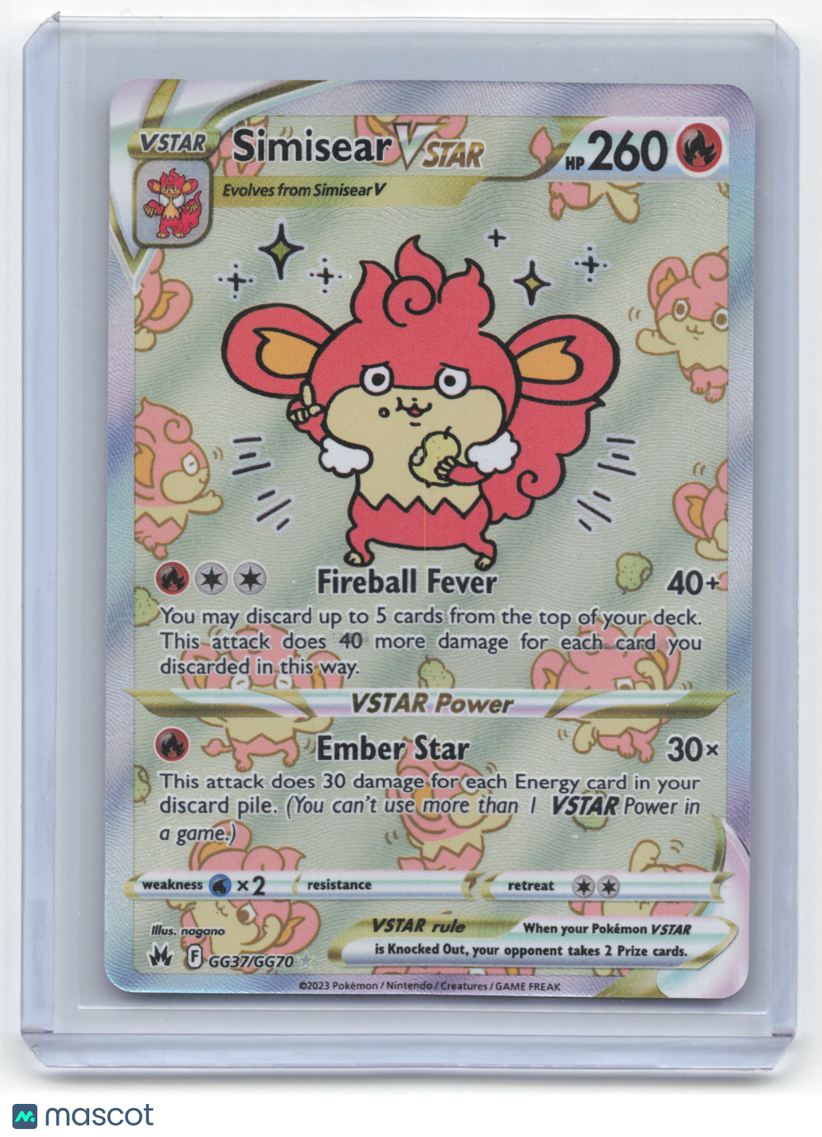 2023 Pokemon Simisear VSTAR Crown Zenith: Galarian Gallery #GG37/GG70 Holo NM