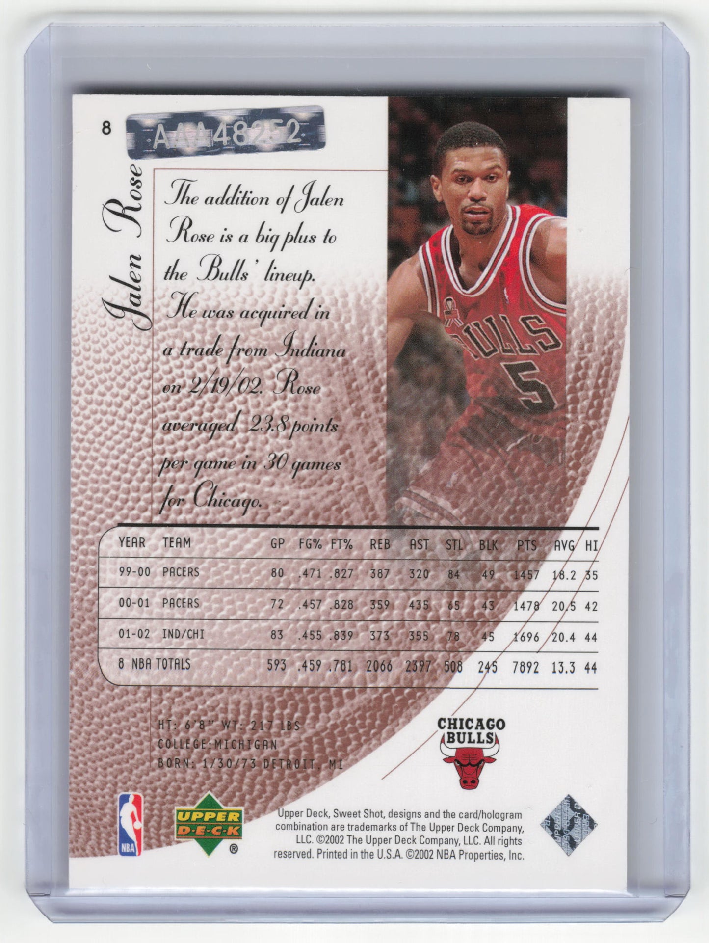 2002-03 Upper Deck Sweet Shot Basketball Jalen Rose Near Mint 14/20 #8