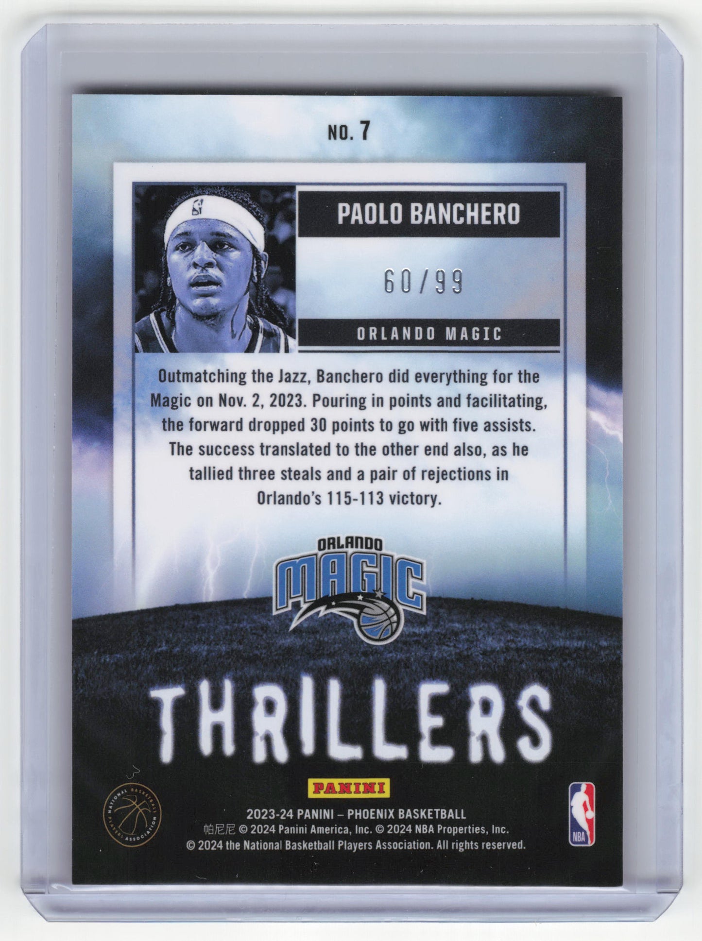 2023-24 Panini Phoenix Thrillers Basketball Paolo Banchero NM 60/99 Pink #7