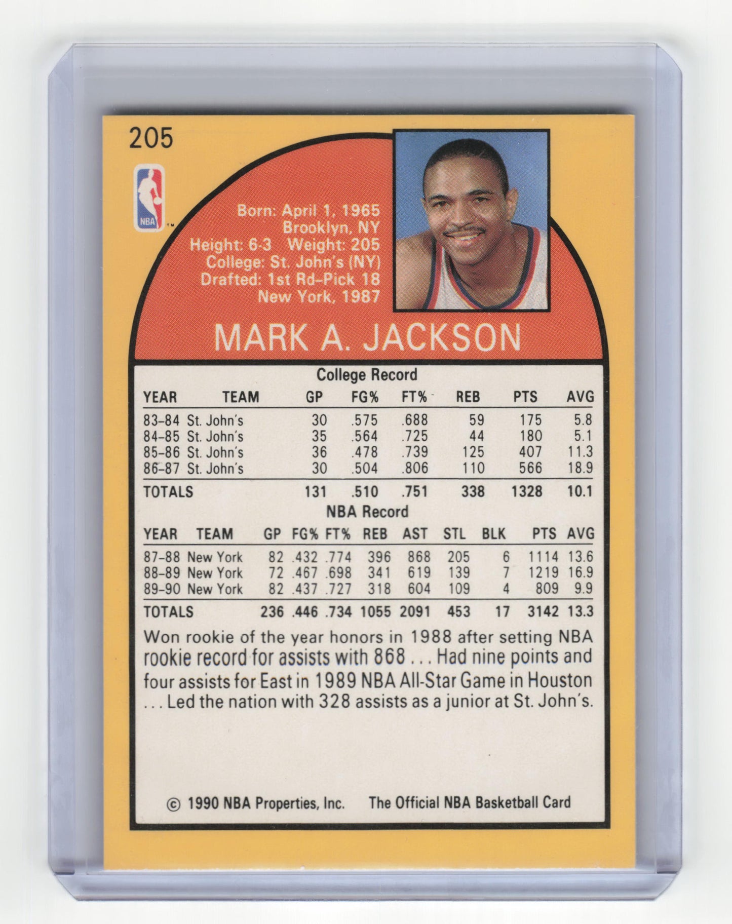 1990 NBA Hoops Basketball Mark Jackson Near Mint #205