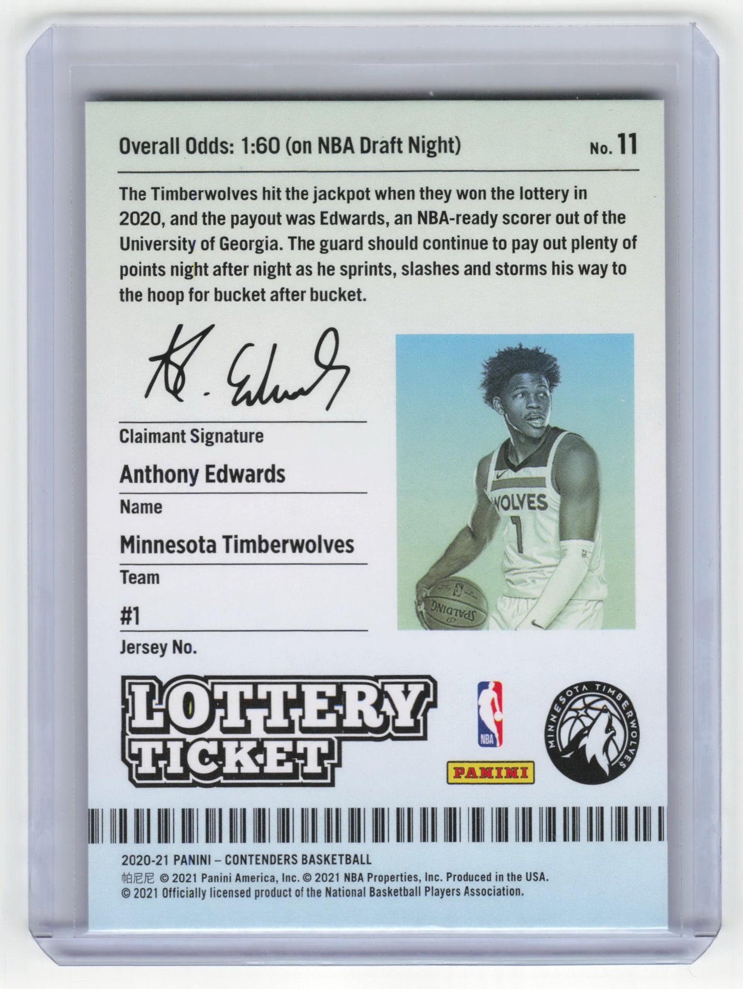 2020-21 Panini Contenders Lottery Ticket Basketball Anthony Edwards Rookie #11