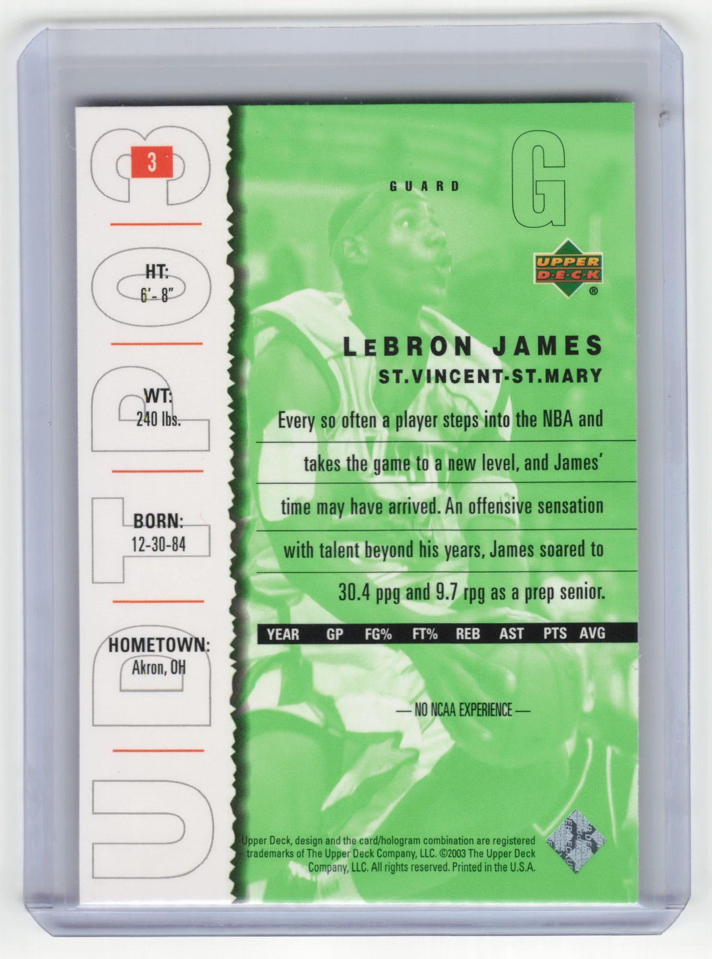 2003 Upper Deck Top Prospects Basketball LeBron James Rookie Near Mint #3
