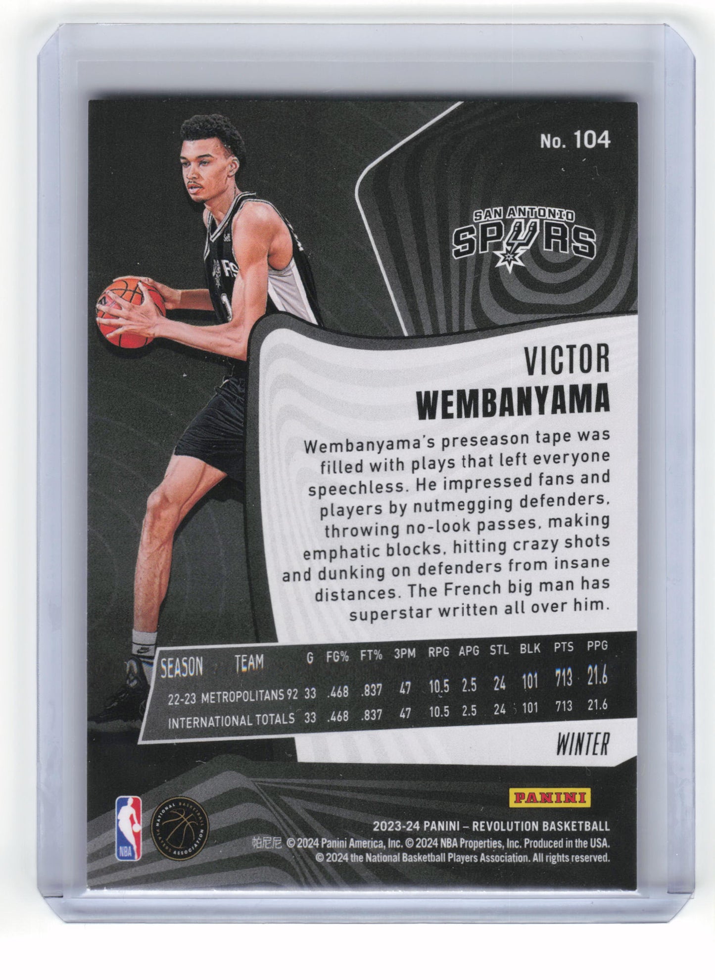 2023-24 Panini Hoops Winter Basketball Victor Wembanyama Near Mint Winter #104