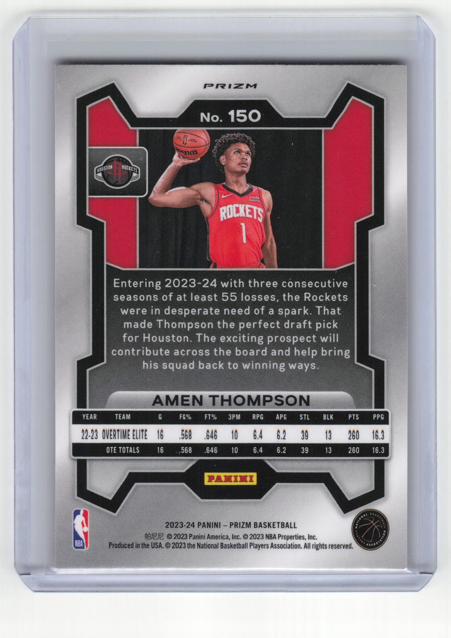 2023-24 Panini Prizm Basketball Amen Thompson Rookie Near Mint Orange Ice #150