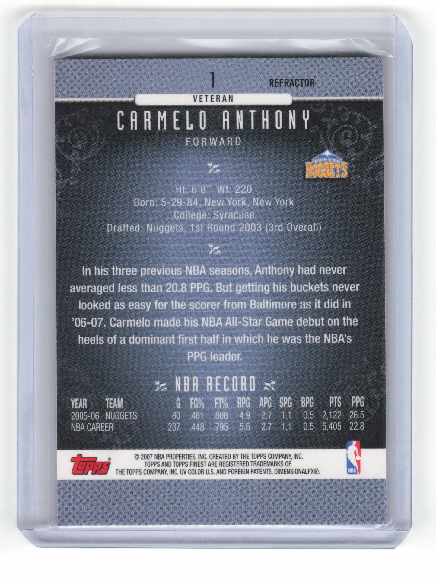 2007-08 Topps Chrome Refractor Basketball Carmelo Anthony NM Red Refractor #1