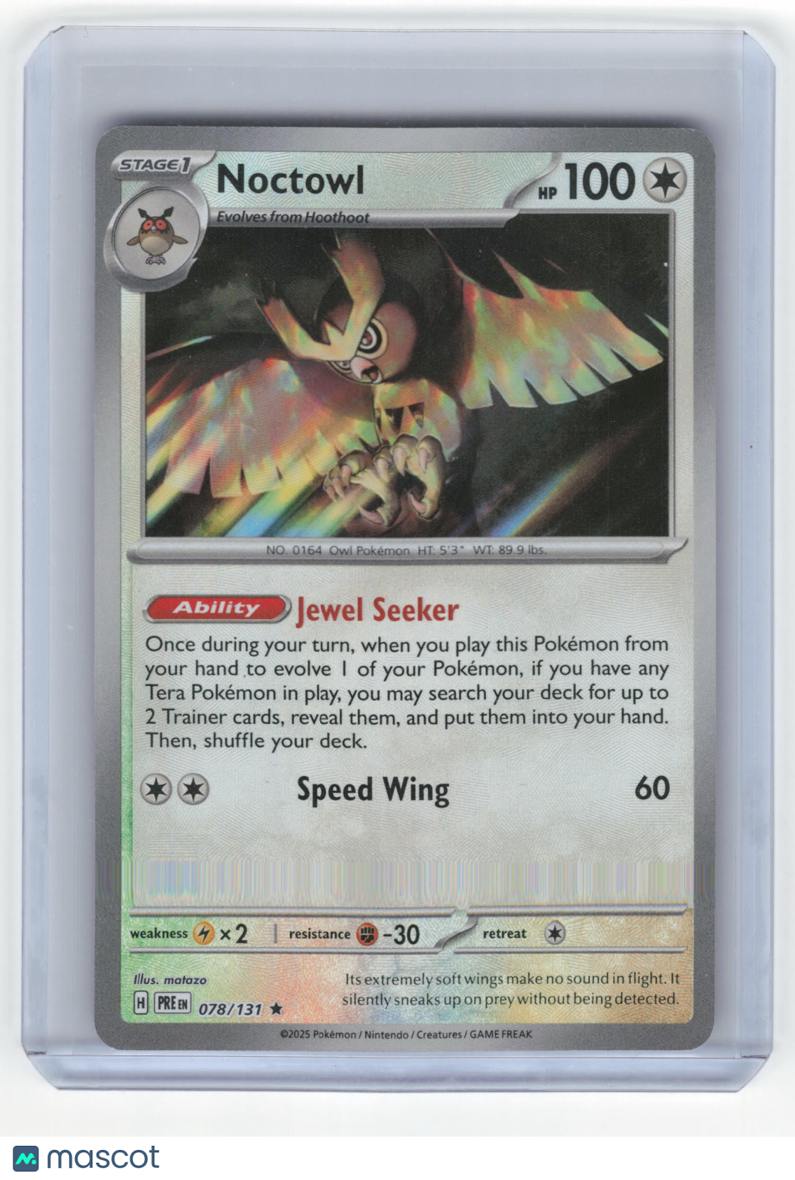 2025 Pokemon Noctowl Prismatic Evolutions Rare Reverse Holo #78/131 Master Ball
