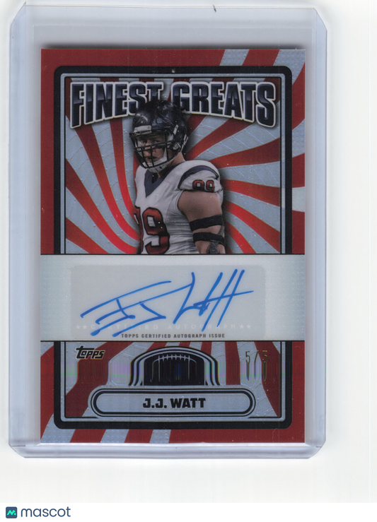 2024 Topps Finest Greats Football J.J. Watt 5/5 Auto Red Geo. Refractor #FG-JW