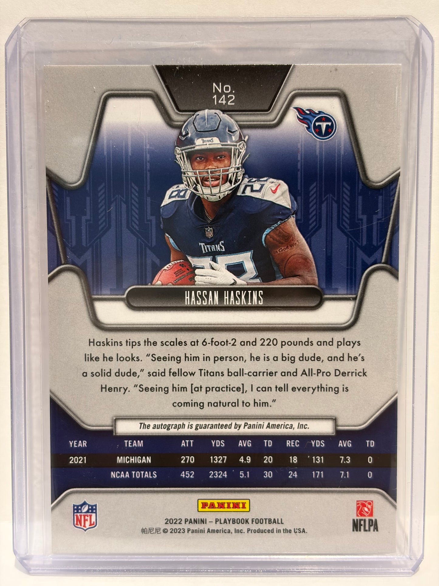 2023 Panini Playbook Football Hassan Haskins RC 07/25 #142 Near Mint
