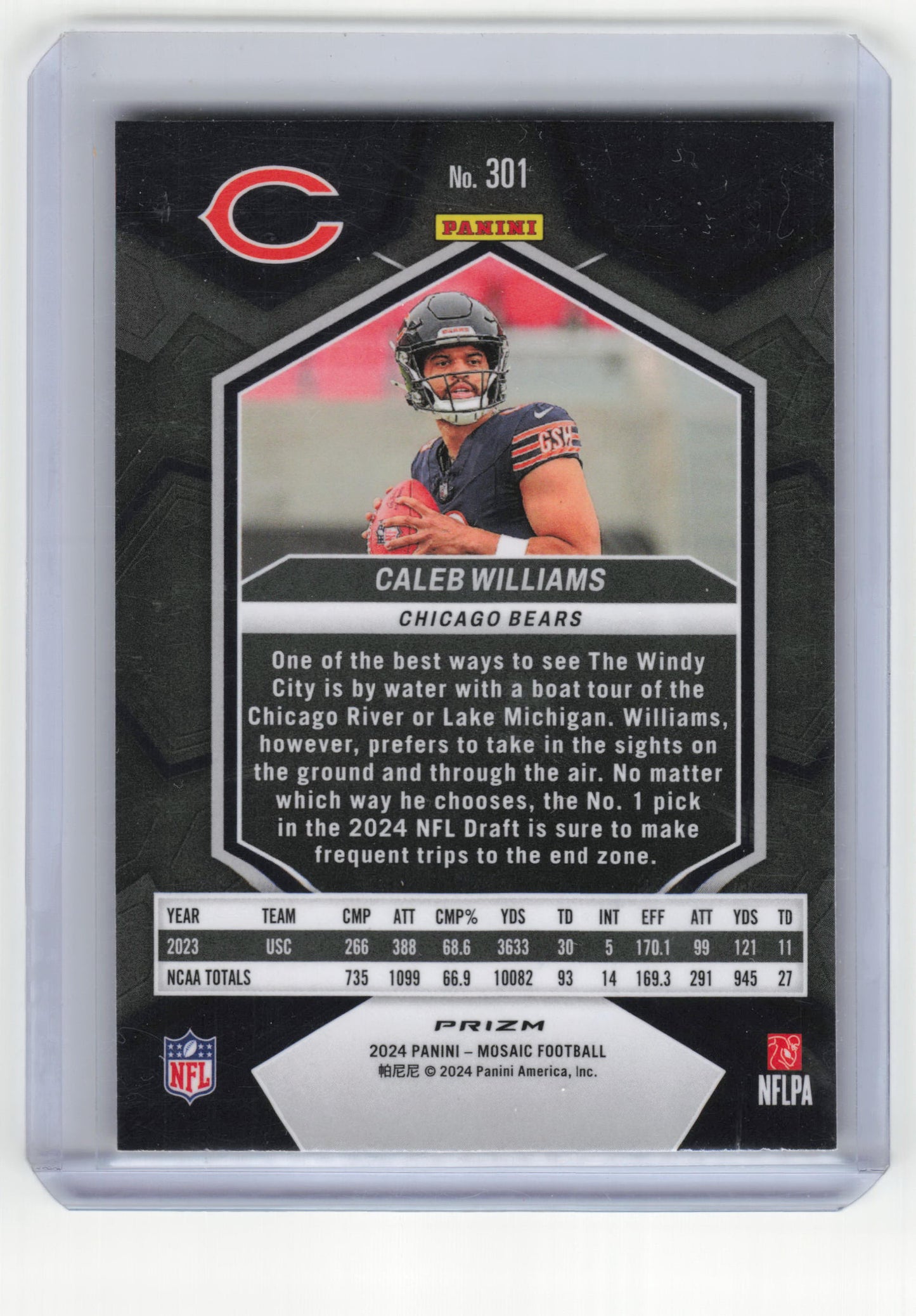 2024 Panini Mosaic Football Football Caleb Williams RC Yellow Reactive #301 NM