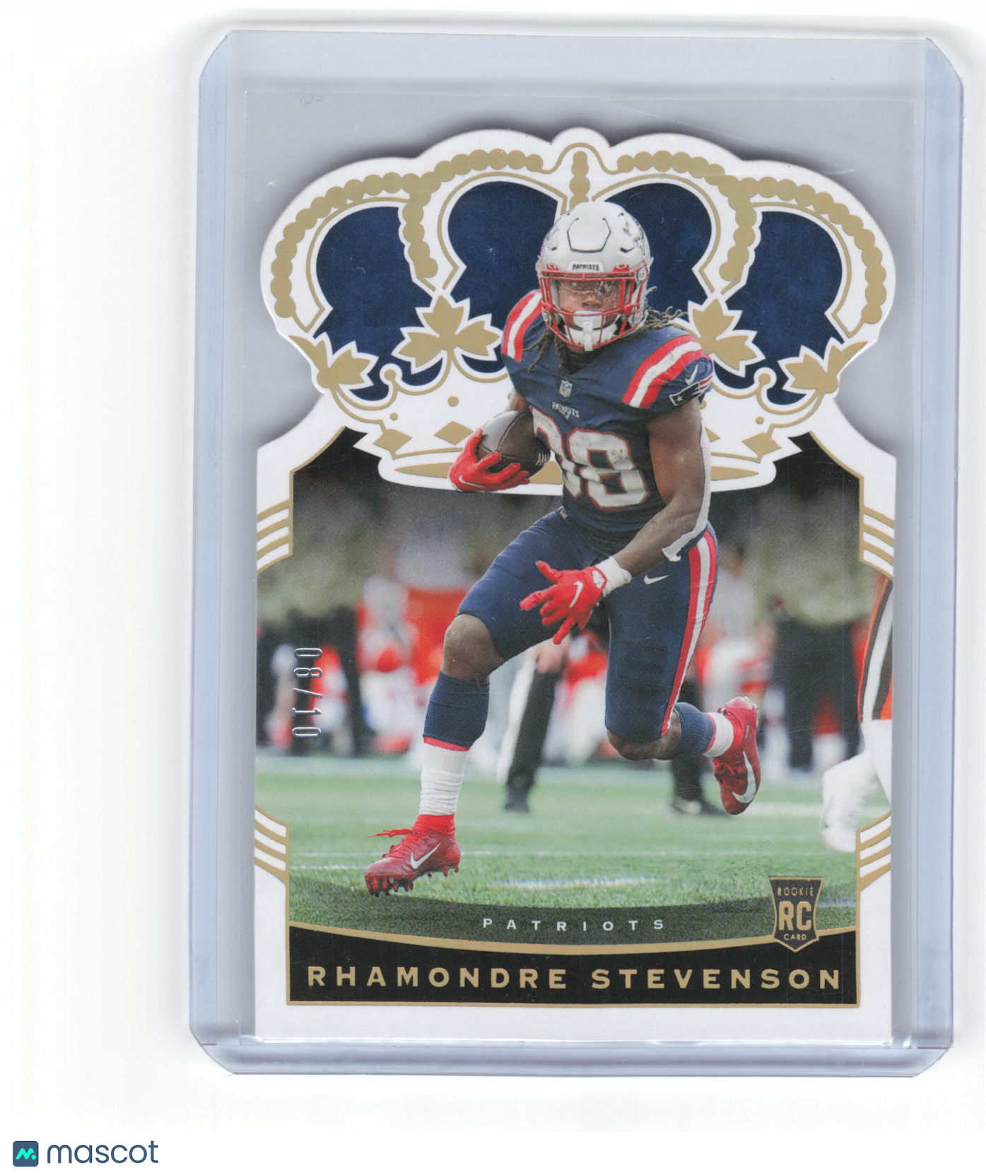2022 Panini Chronicles Crown Royale Rhamondre Stevenson 08/10 RC Gold #CR-18