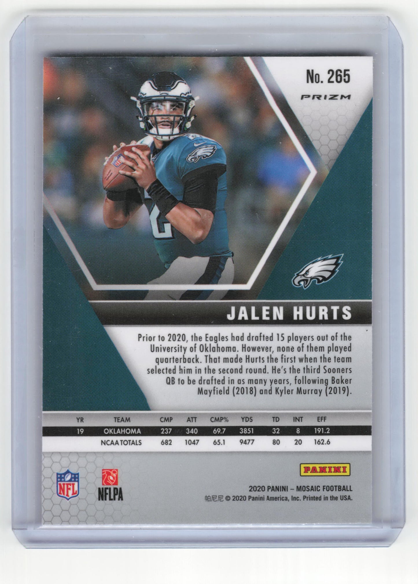 2020 Panini Mosaic Prizm Football Jalen Hurts RC Reactive Orange #265 Near Mint