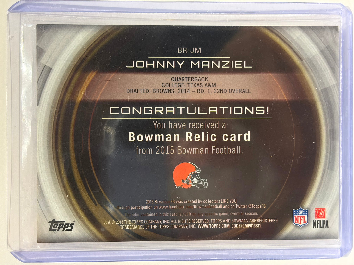 Topps 2015 Bowman Football Johnny Manziel Patch #BR-JM Near Mint