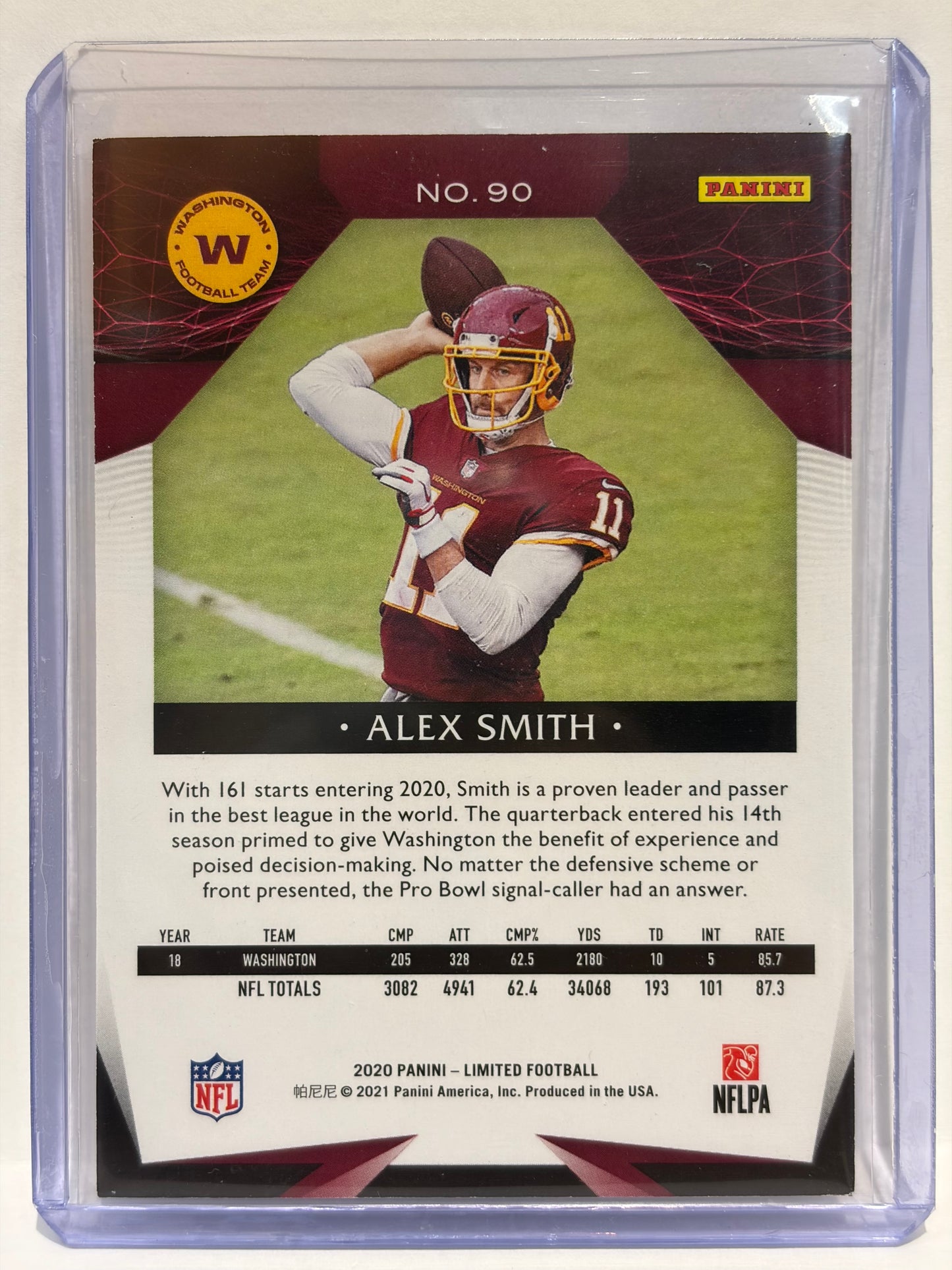 2021 Panini Limited Football Alex Smith 11/15 Amethyst #90 Near Mint