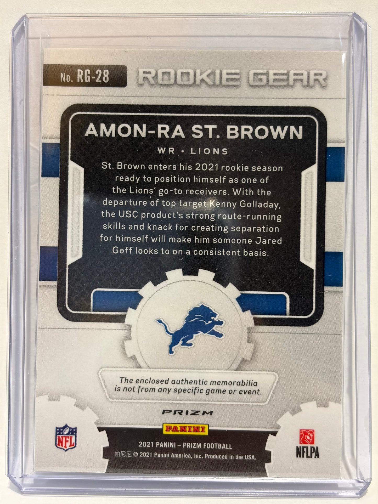 2021 Panini Prizm Rookie Gear Football Amon-Ra St. Brown Patch RC Silver #RG-28
