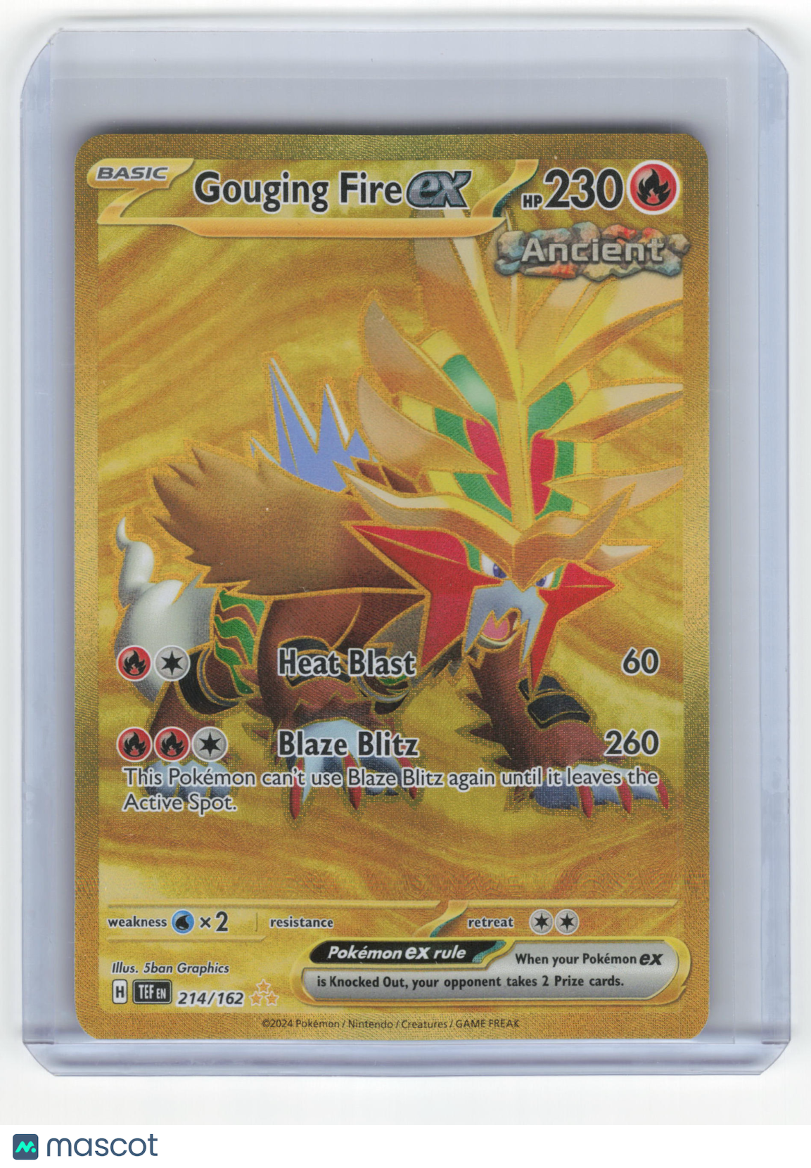 2024 Pokemon Gouging Fire EX Temporal Forces Hyper Rare Gold #214/162 NM