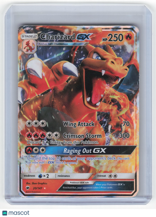 2017 Pokemon Charizard GX Burning Shadows Rare Holo #20/147 (Damaged)