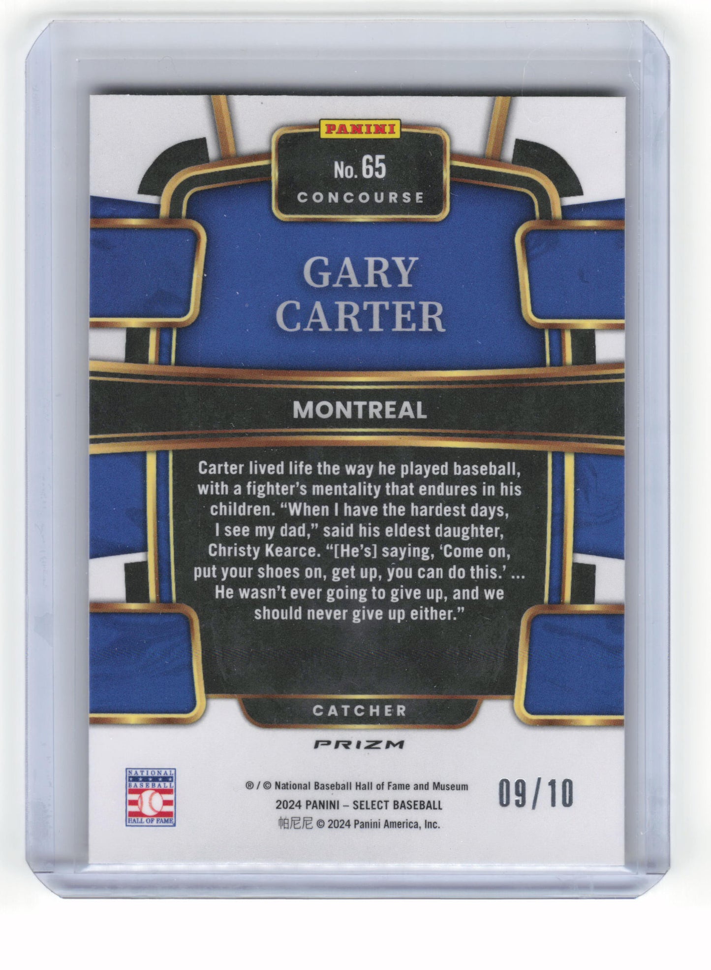 2024 Panini Select Baseball Gary Carter 09/10 Gold Prizm #65 Near Mint