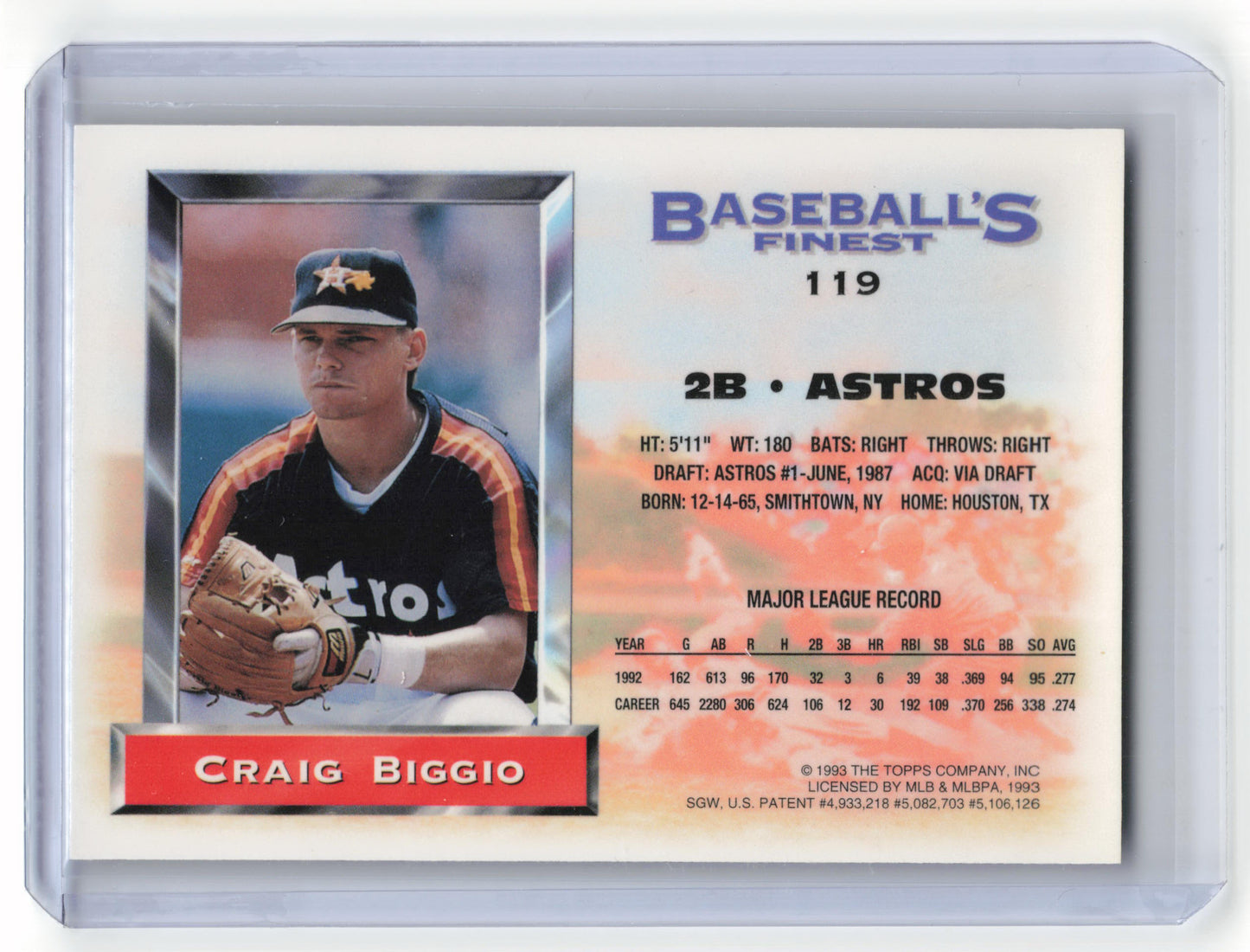 1993 Topps Finest Baseball Craig Biggio #119 Near Mint