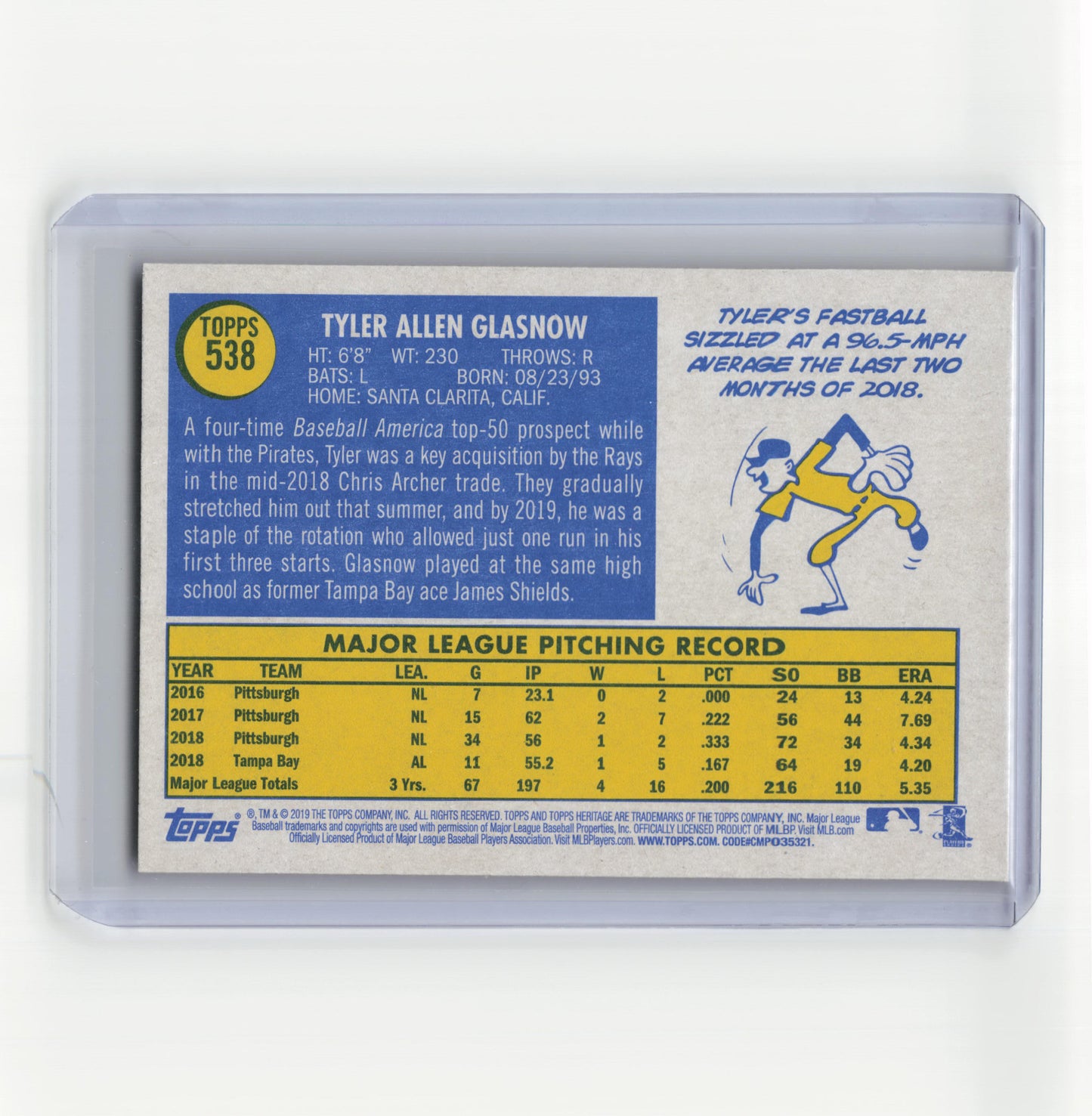 2019 Topps Archives Signature Series Baseball Tyler Glasnow Auto 24/49 #538 NM