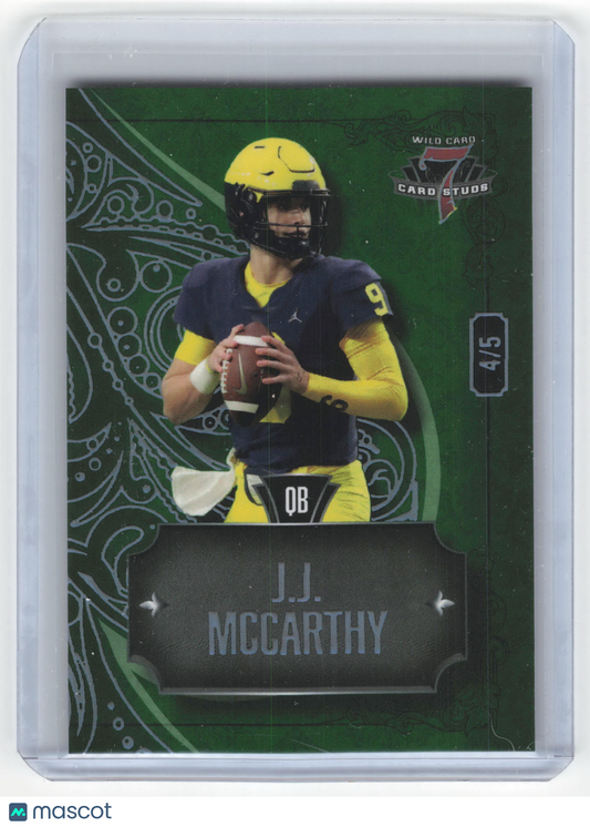 2023 Wild Card 7 Card Stud Football J.J. McCarthy 4/5 Green #7CSL-33 Near Mint