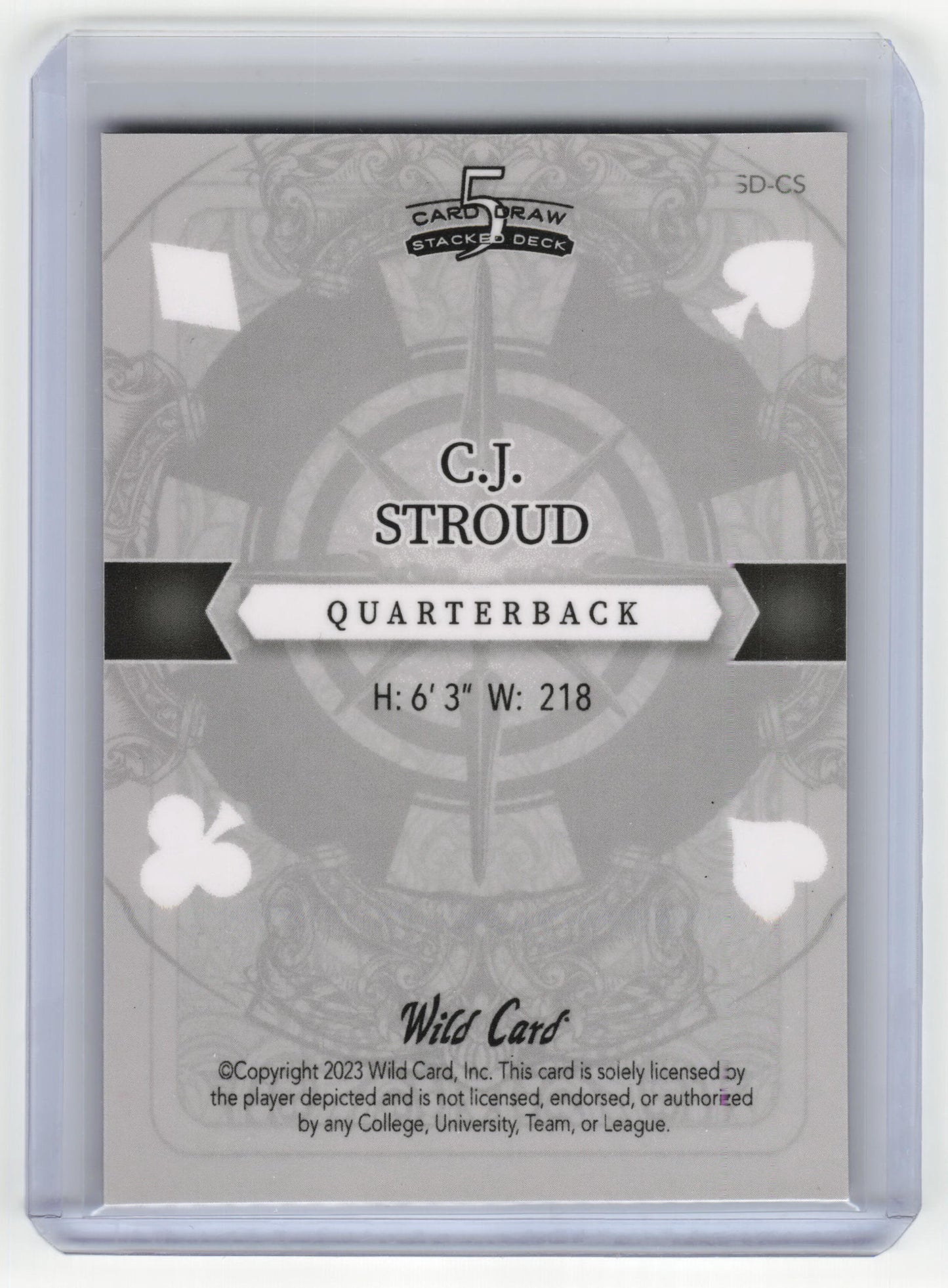 2023 Wild Card 5 Card Draw Stacked Deck C.J. Stroud 2/2 Blue Prism #3D-CS NM
