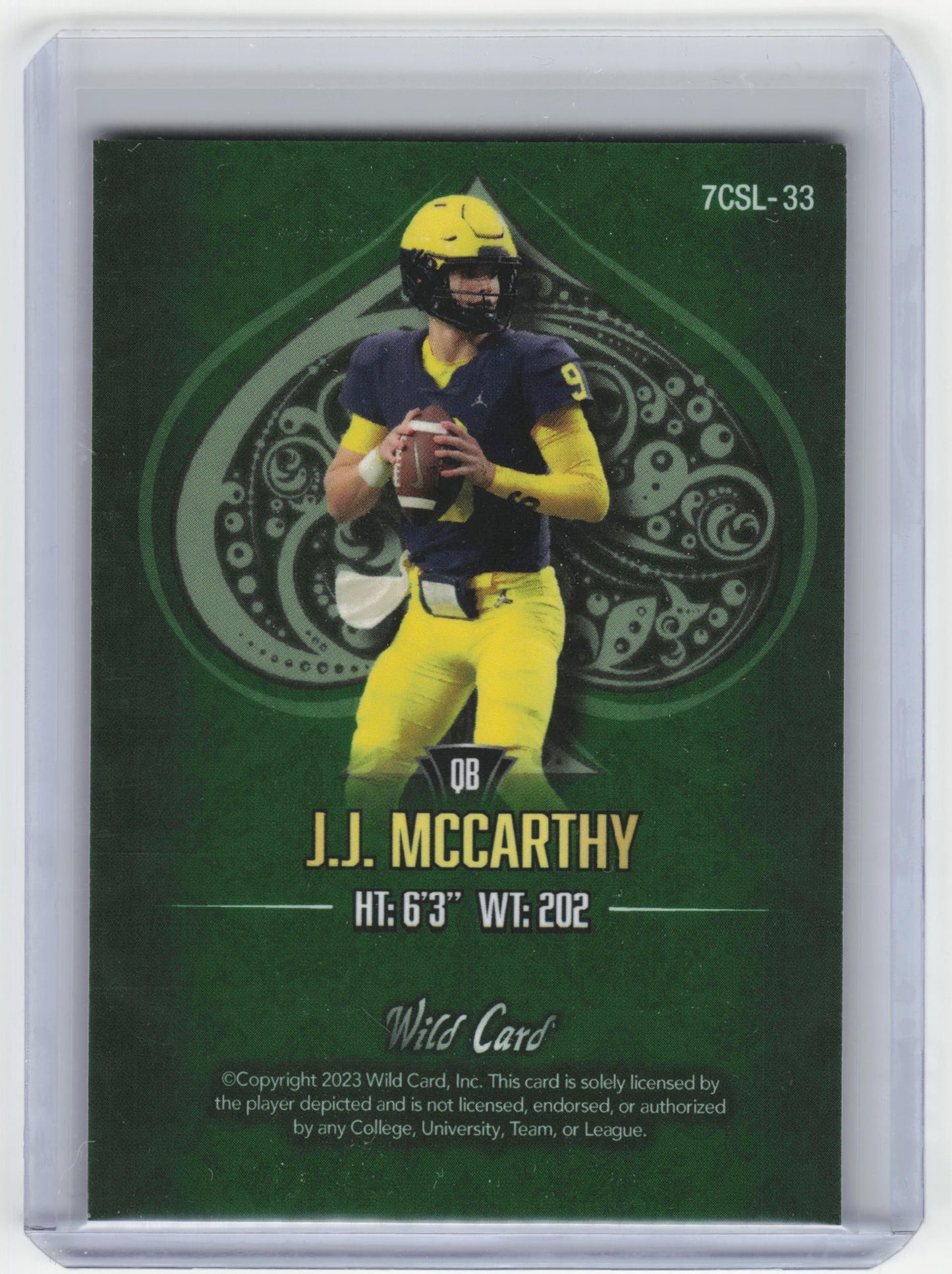 2023 Wild Card 7 Card Stud Football J.J. McCarthy 4/5 Green #7CSL-33 Near Mint