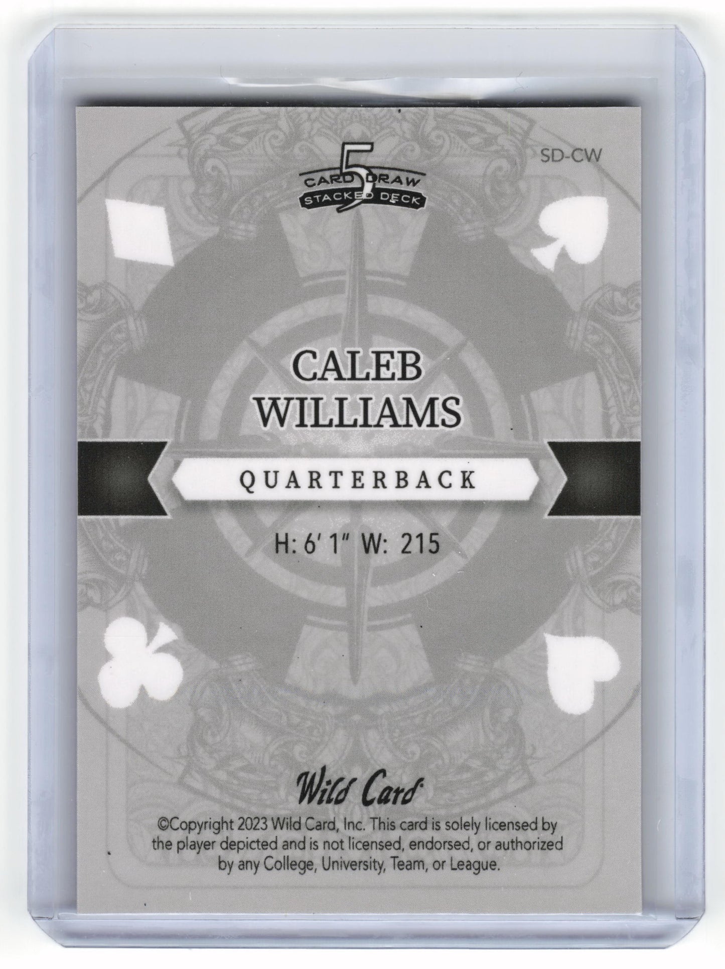2023 Wild Card 5 Card Draw Stacked Deck Caleb Williams 3/4 Purple Stealth #SD-CW