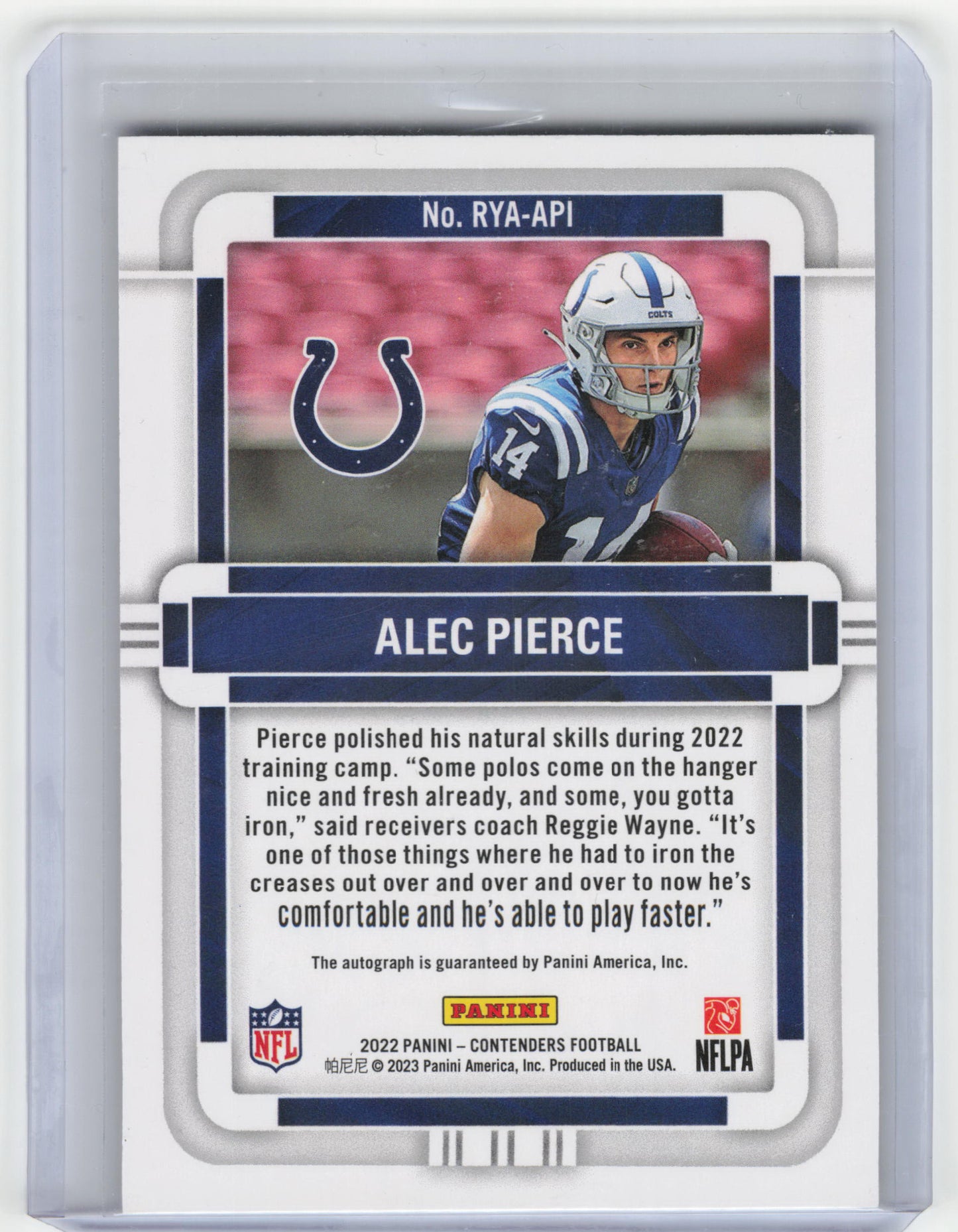 2022 2023 Panini Contenders Football Alec Pierce RC 05/10 Foil #RYA-API NM