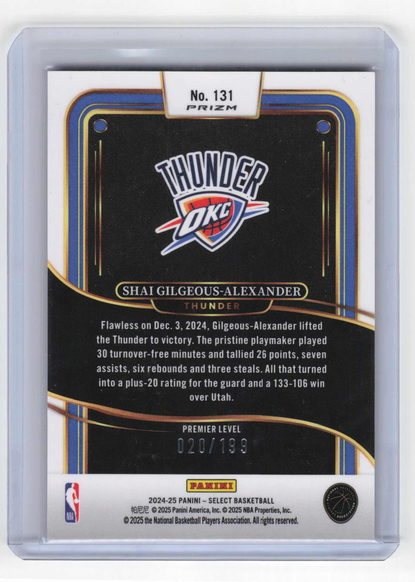 2024-25 Panini Select Shai Gilgeous-Alexander 020/199 Red Scope Prizm #131 NM