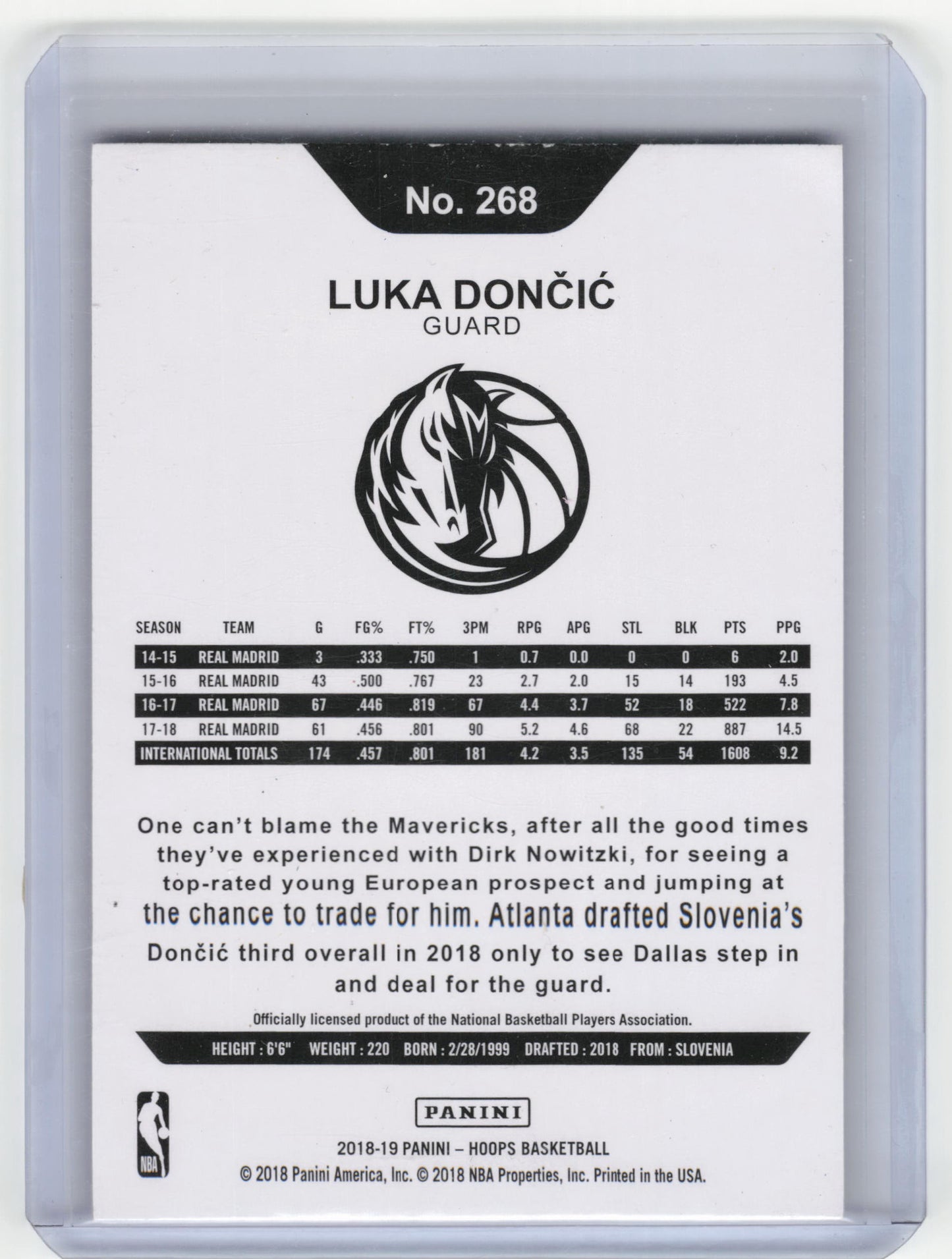 2018-19 Panini NBA Hoops Basketball Luka Dončić RC #268 Near Mint