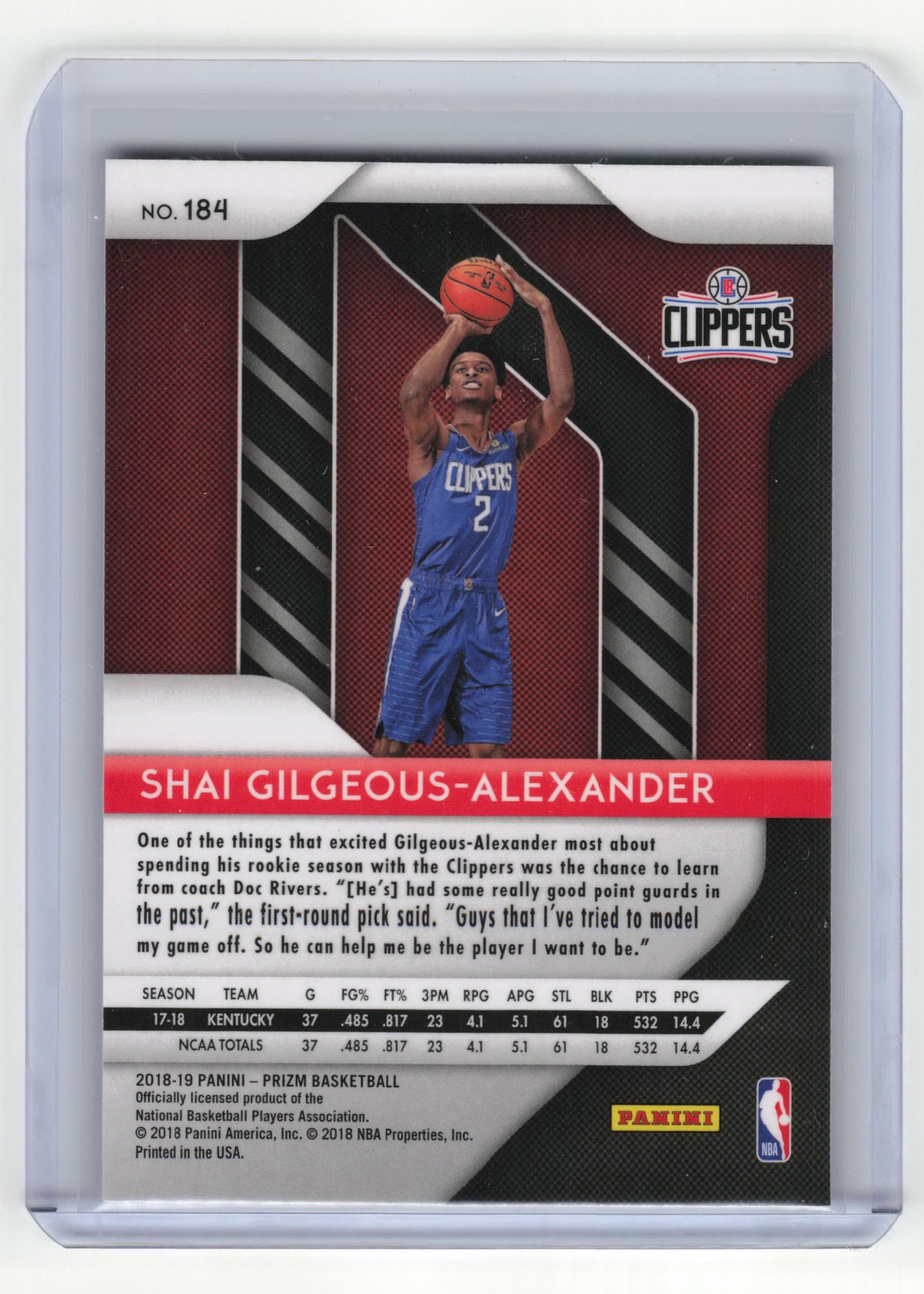 2018-19 Panini Prizm Basketball Shai Gilgeous-Alexander Silver Prizm #184 NM