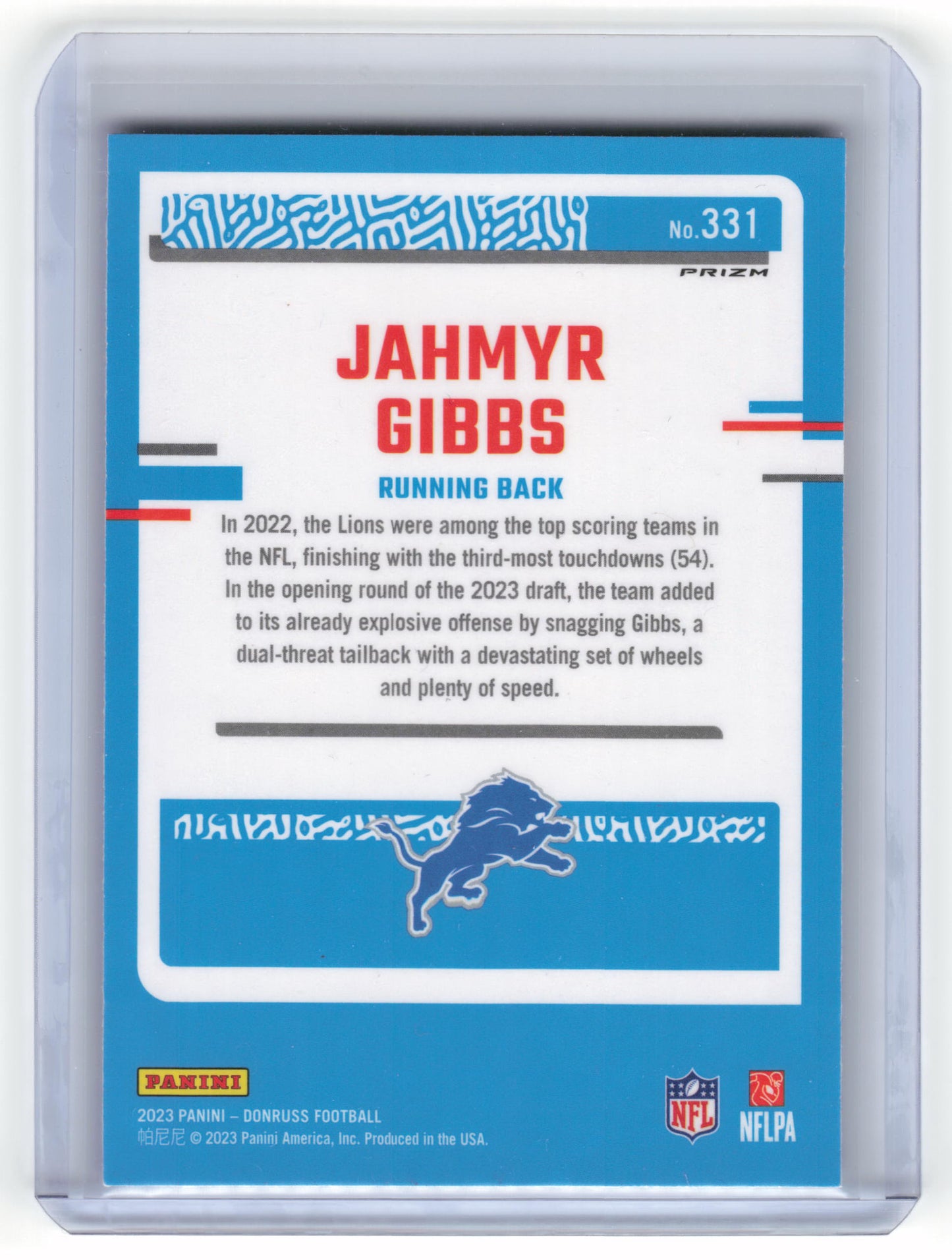 2023 Panini Donruss Optic Football Jahmyr Gibbs Optic Preview Blue Scope #331 NM