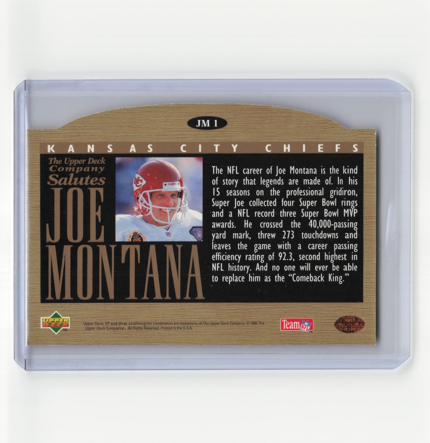1995 Upper Deck Salutes Football Joe Montana Salute #JM1 Excellent