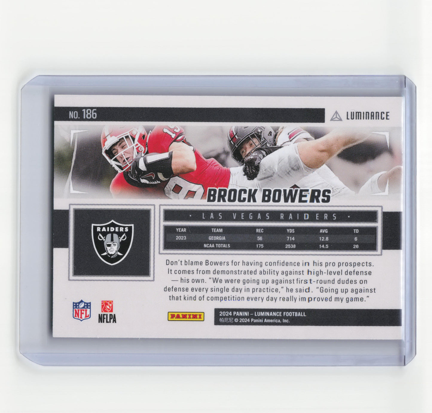 2024 Panini Luminance Football Brock Bowers 058/100 RC Green #186 Near Mint