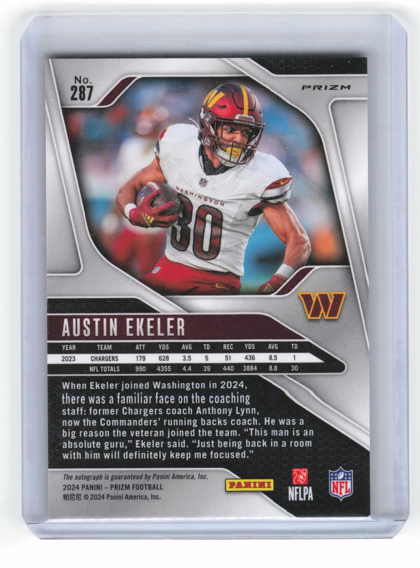 2024 Panini Prizm Football Austin Ekeler Autograph Silver Prizm #287 Near Mint