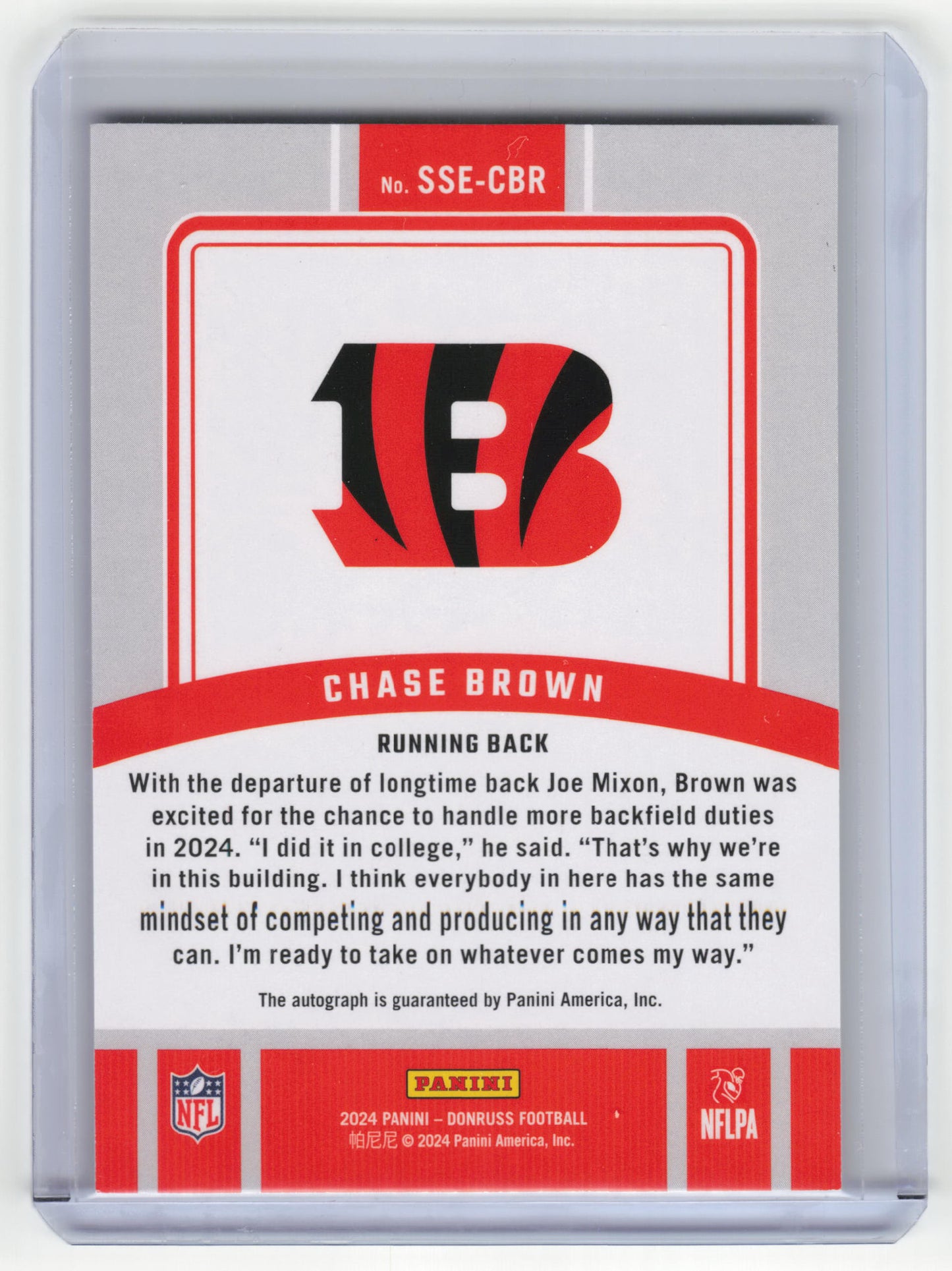 2024 Panini Donruss Signature Series Football Chase Brown Autograph #SSE-CBR NM