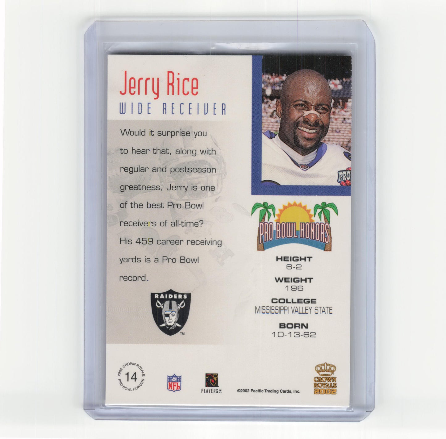 2002 Pacific Crown Royale Pro Bowl Honors Football Jerry Rice #14 Near Mint