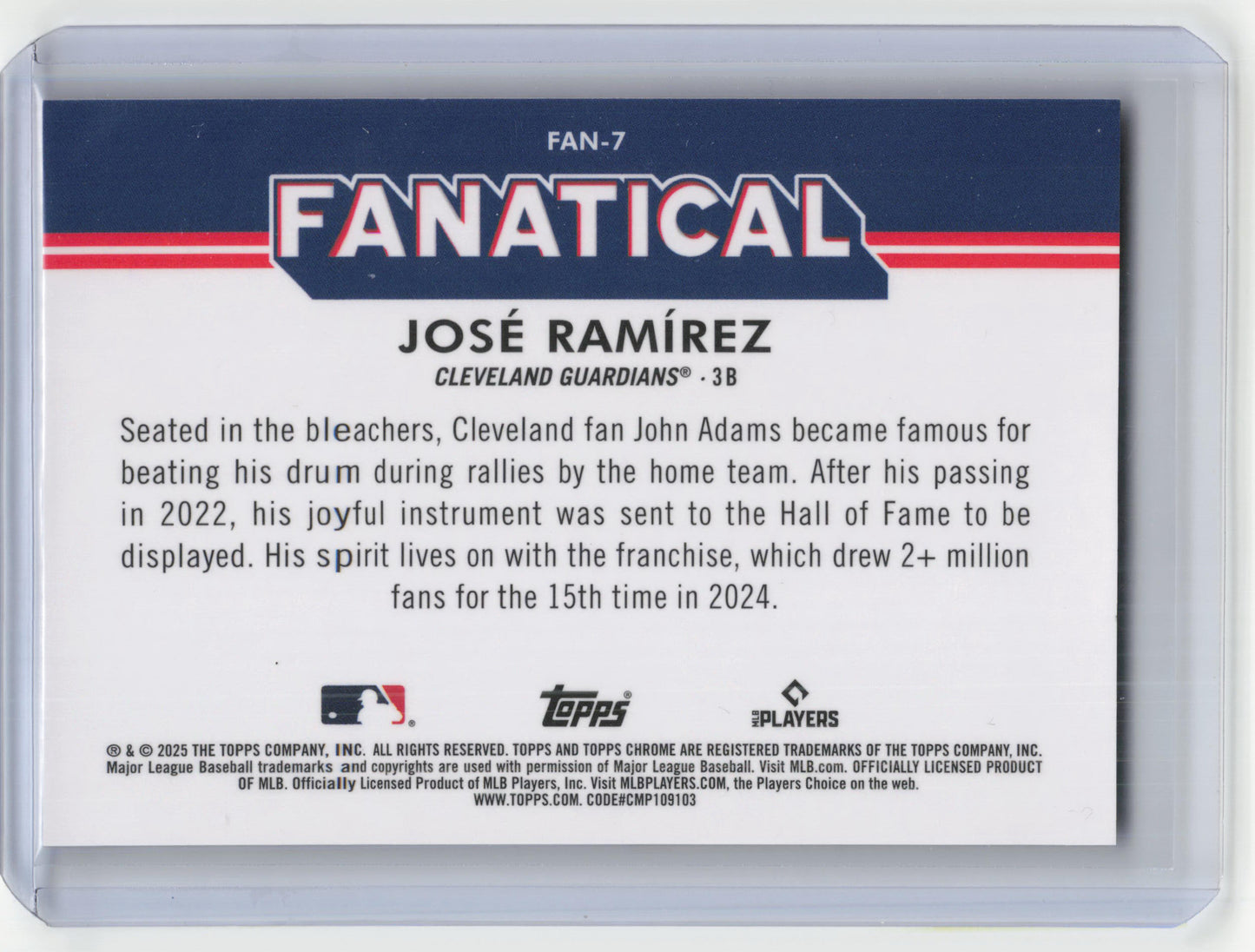 2025 Topps Chrome Fanatical Baseball José Ramírez Case Hit #FAN-7 Near Mint