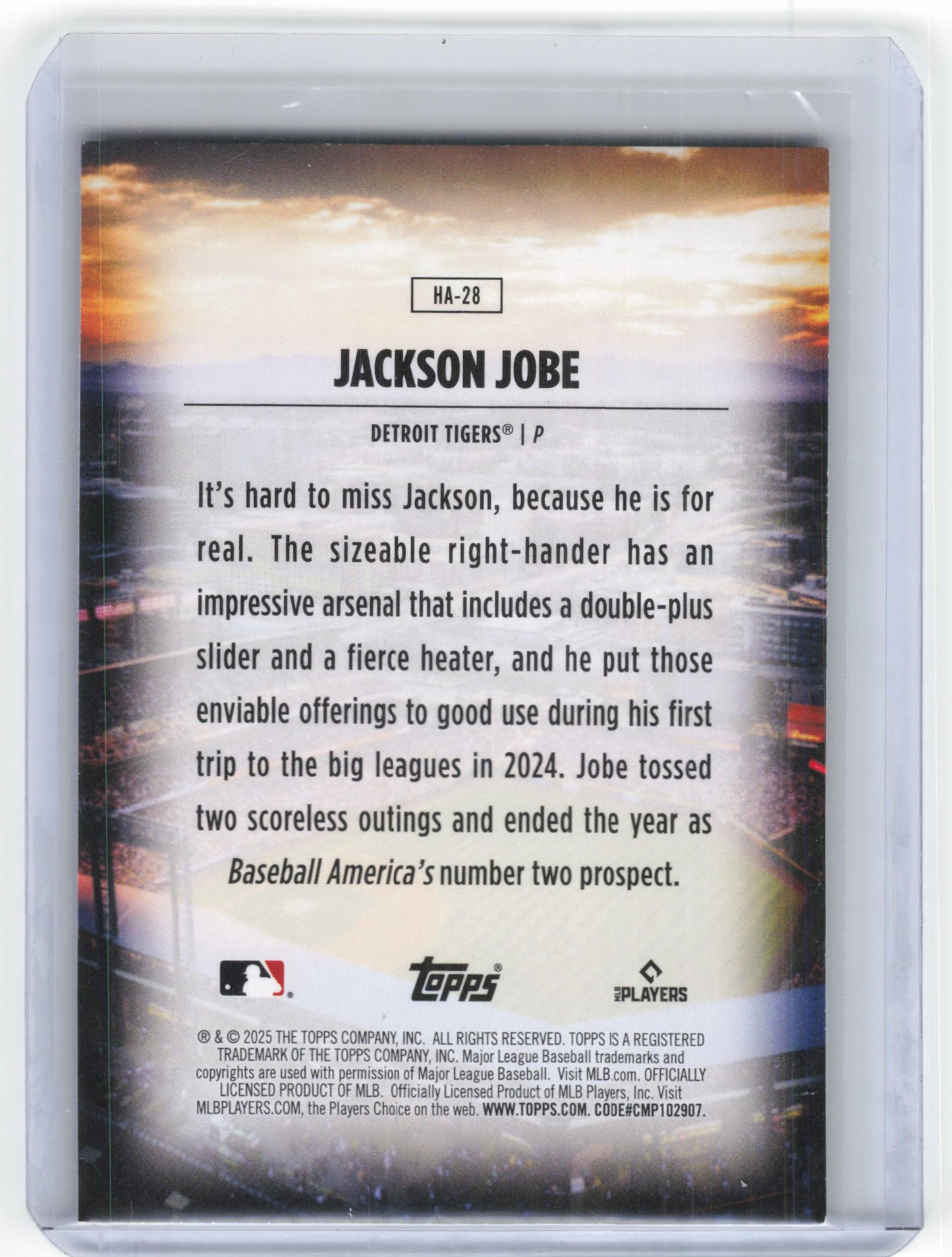 2025 Topps Home Field Advantage Baseball Jackson Jobe RC #HA-28 Near Mint