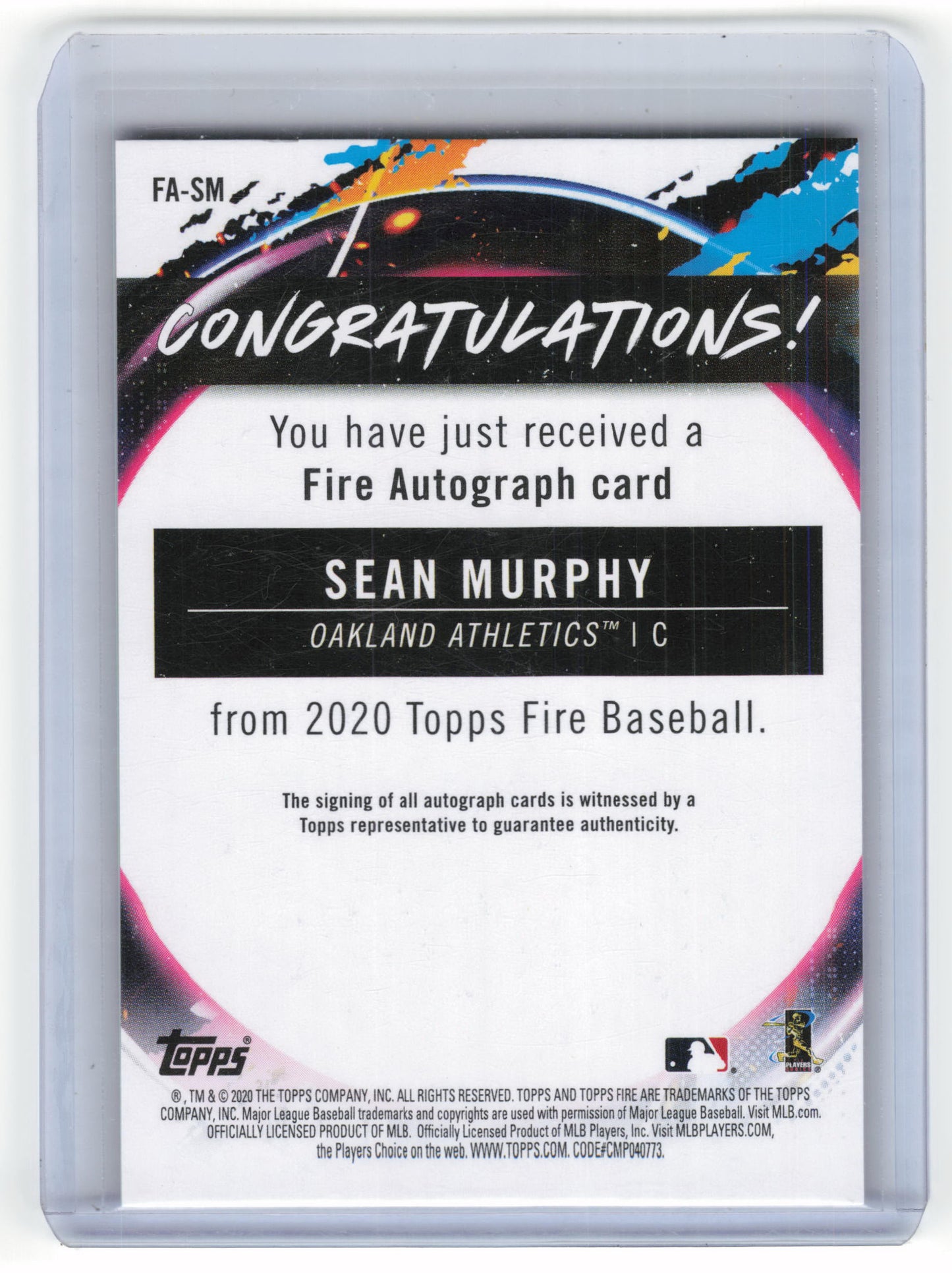 2020 Topps Fire Baseball Sean Murphy Autograph #FA-SM Near Mint