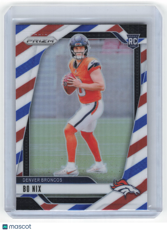 2024 Panini Prizm Football Football Bo Nix RC Red White Blue #309 Near Mint