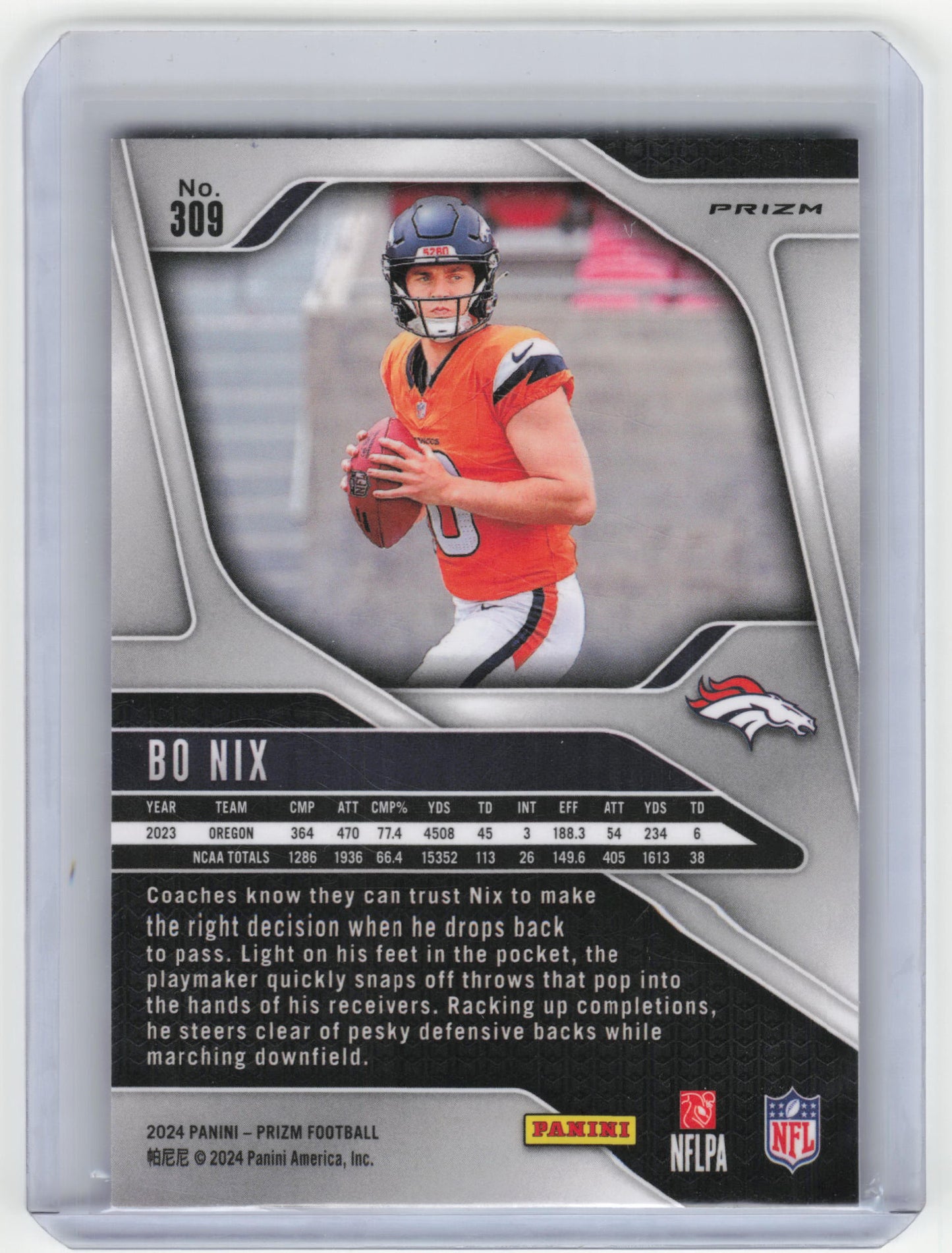2024 Panini Prizm Football Football Bo Nix RC Red White Blue #309 Near Mint