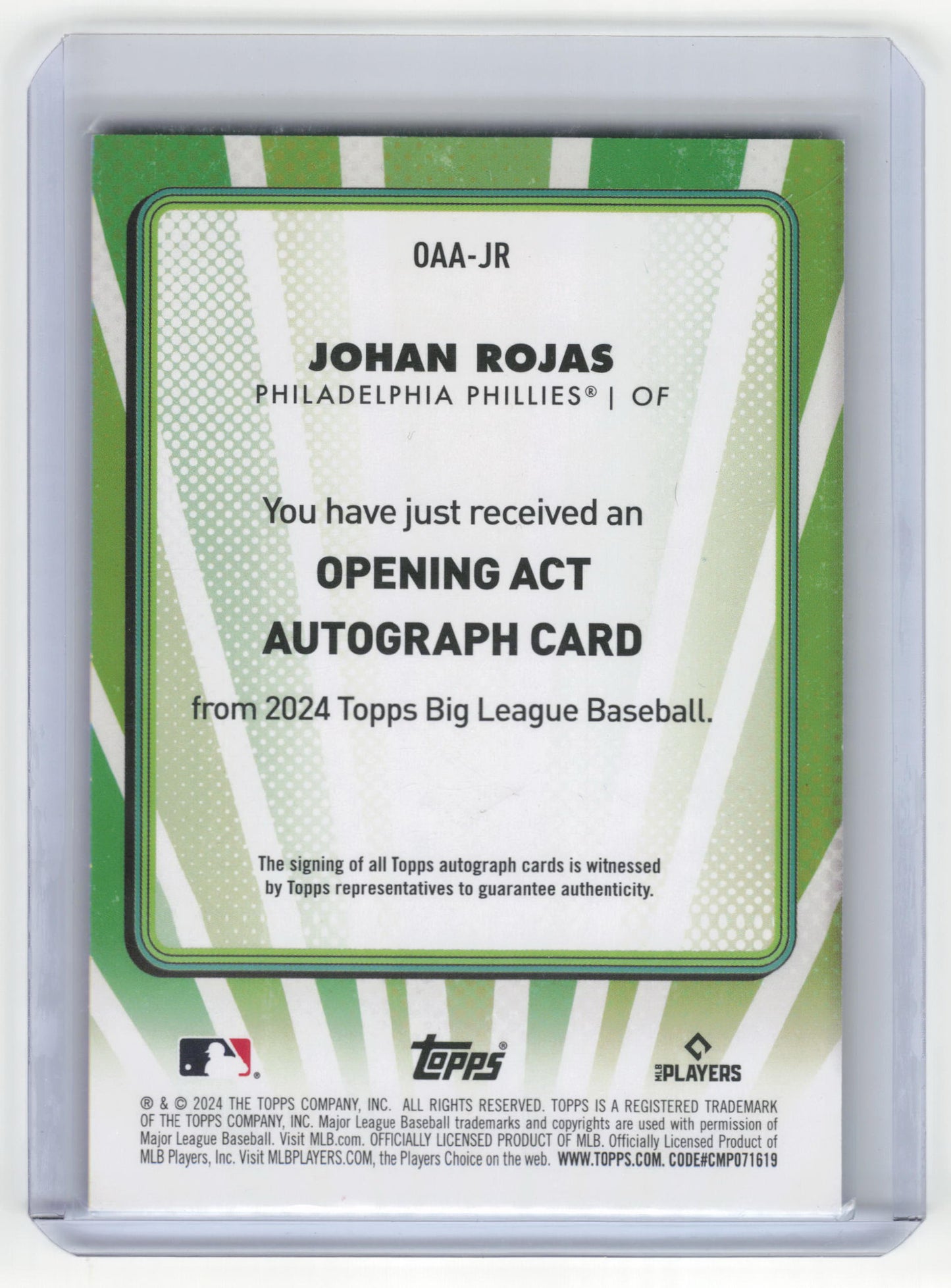 2024 Topps Big League Baseball Baseball Johan Rojas RC #OAA-JR Near Mint