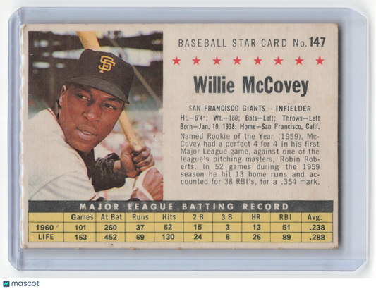 Topps 1961 Post Cereal Baseball Willie McCovey Hand Cut/Perforated #147 Poor