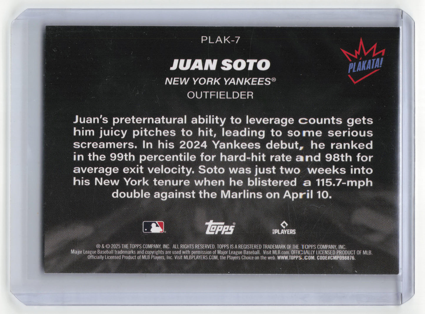 2025 Topps Big League Plakata! Baseball Juan Soto #PLAK-7 Near Mint