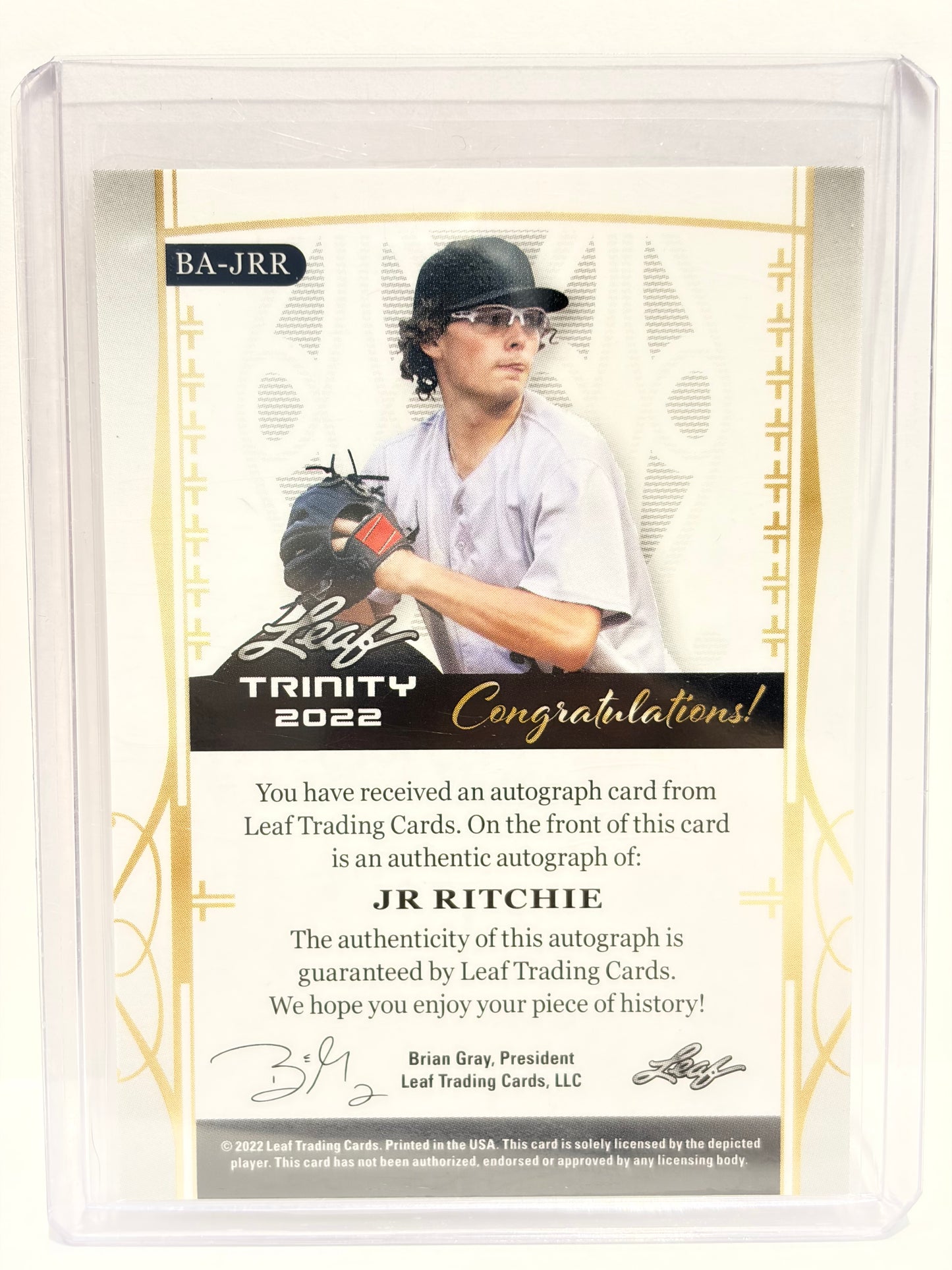 2022 Leaf Trinity Baseball JR Ritchie Auto RC 55/99 Silver #BA-JRR Near Mint - Papa Joey's Collectibles