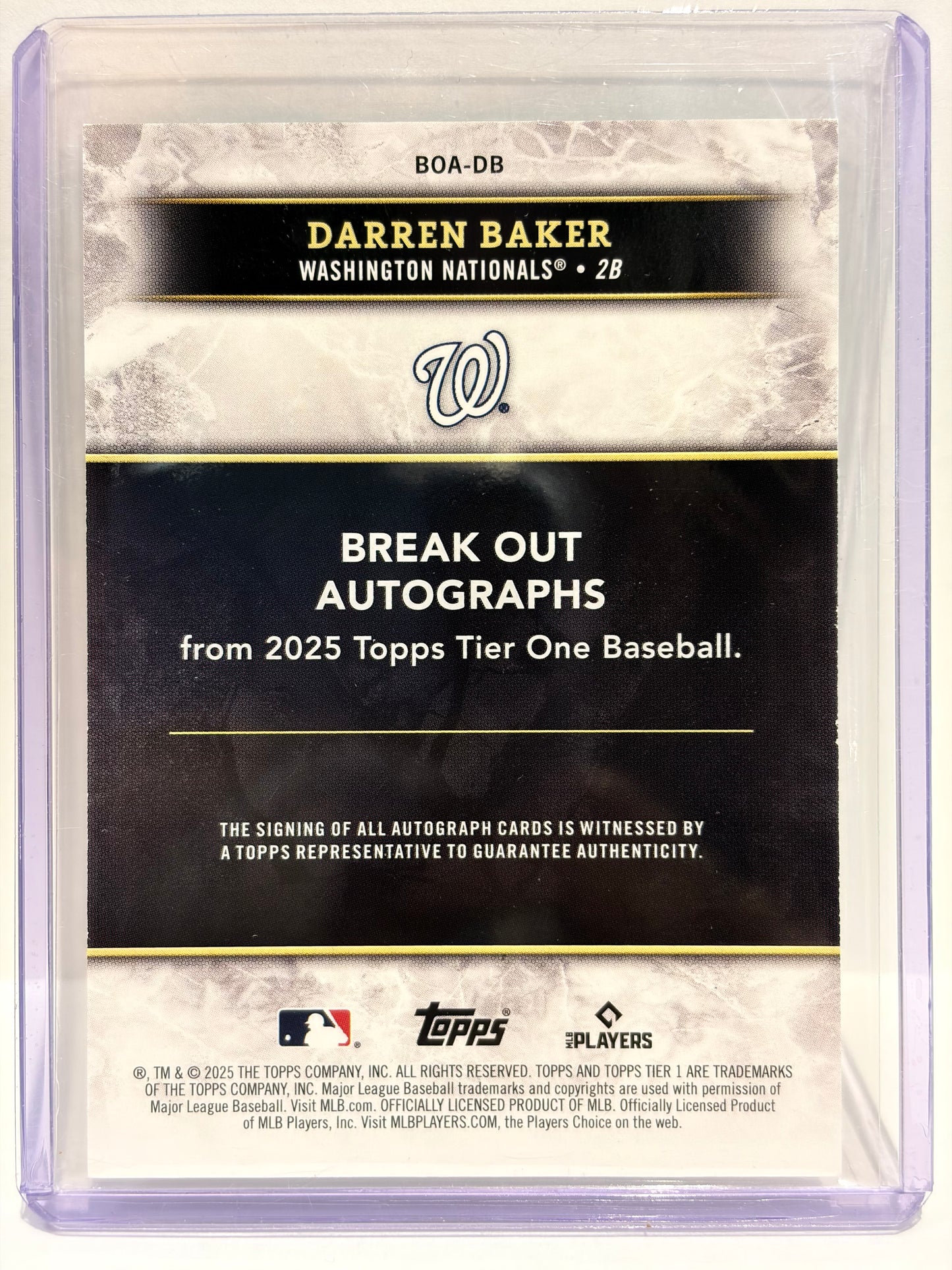 2025 Topps Tier One Break Out Darren Baker Auto 30/49 Green #BOA-DB Near Mint - Papa Joey's Collectibles