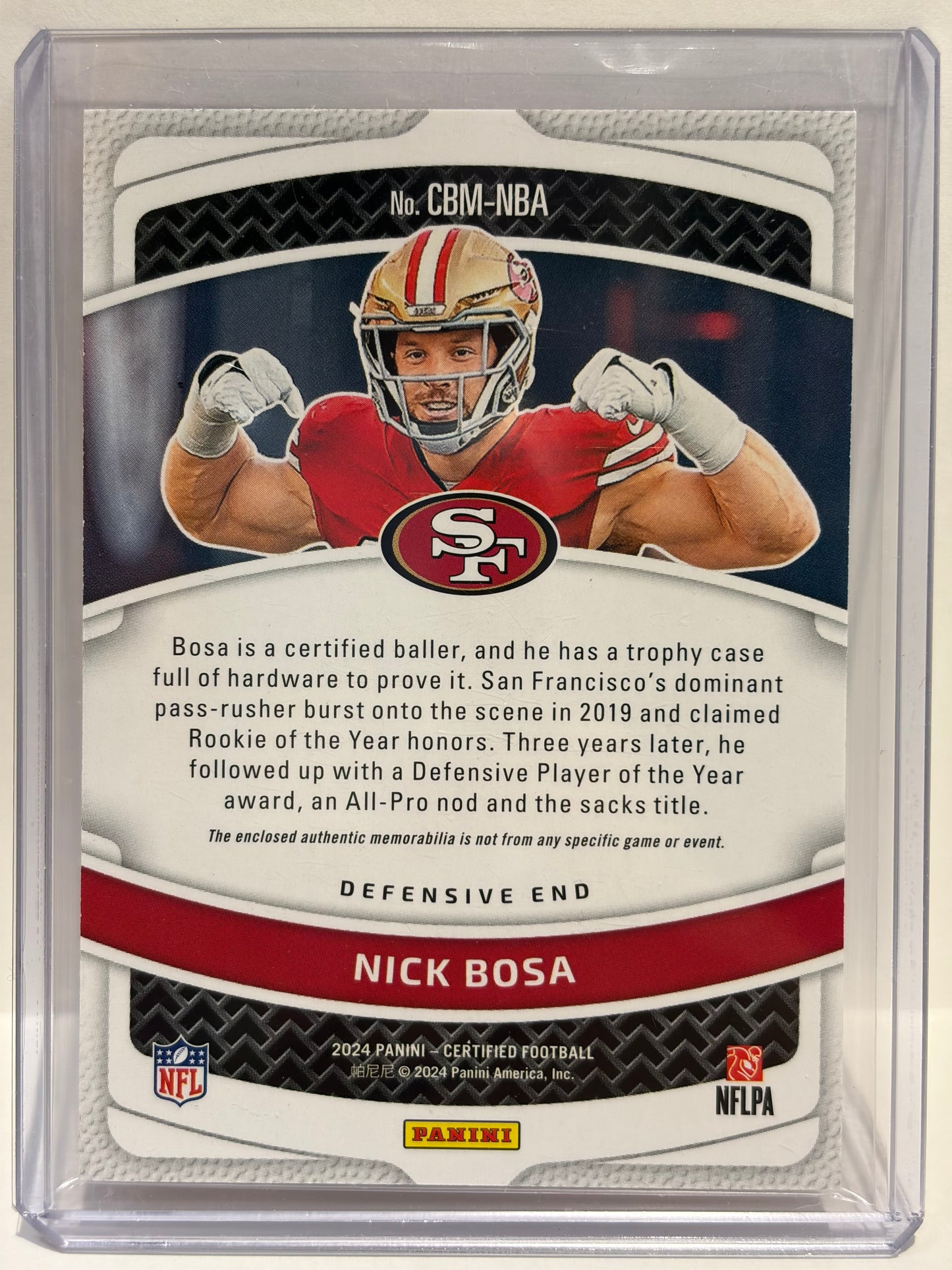 2024 Panini Certified Nick Bosa Patch 01/99 Mirror Orange #CBM-NBA Near Mint - Papa Joey's Collectibles